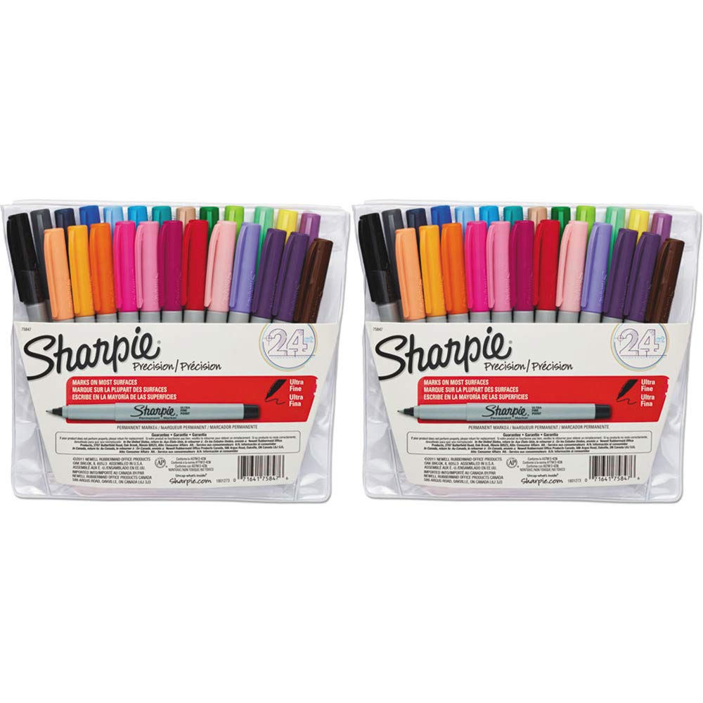 SHARPIE 75847 Ultra-Fine Point Permanent Markers - 48 Count (2 Packs of 24) Assorted Colors - Permanent Ink for Paper, Plastic, Metal & More - Ideal for Office, School, Art Projects & DIY Crafts