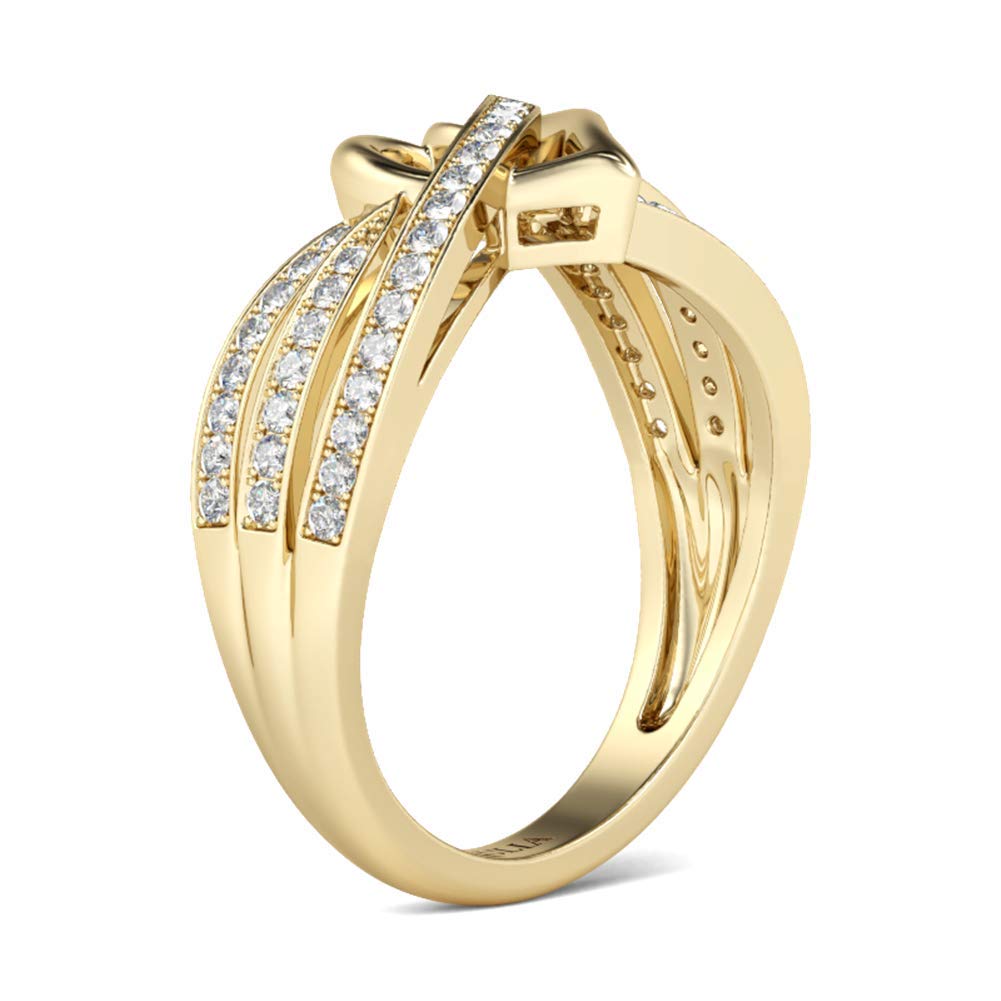 Jeulia 14K Gold Plated Heart Wedding Band - Personalized Curved Multi-Row Engagement Ring with Round Cut Cubic Zirconia - Sterling Silver Promise Ring for Women, Anniversary & Bridal Jewelry - Perfect for Weddings, Proposals & Romantic Gifts
