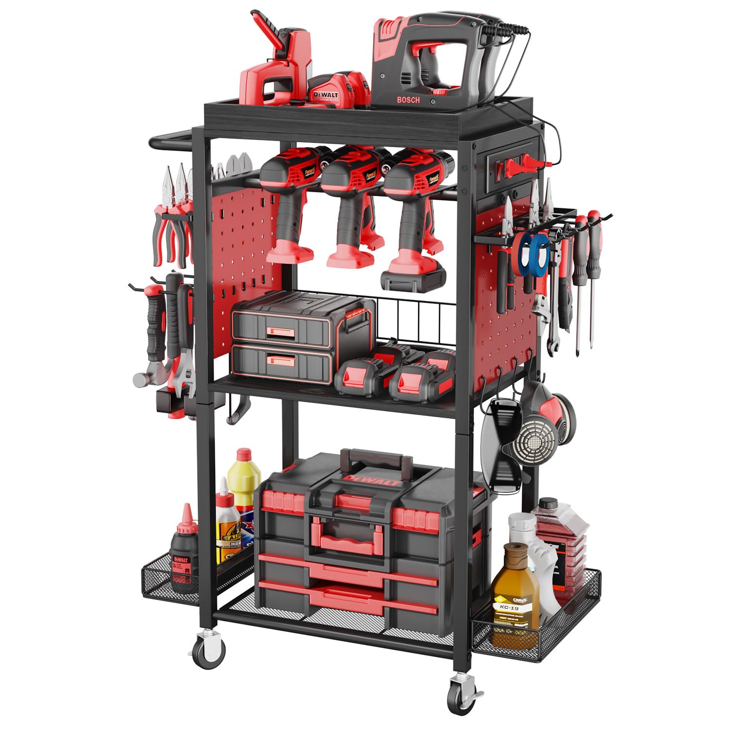HapiRm Power Tool Organizer Cart with Wheels & Charging Station - Heavy Duty Garage Storage Cabinet for Drills & Tools - Perfect Workshop Gift for Men & Dad (DIY Projects, Home Improvement, Auto Repair)