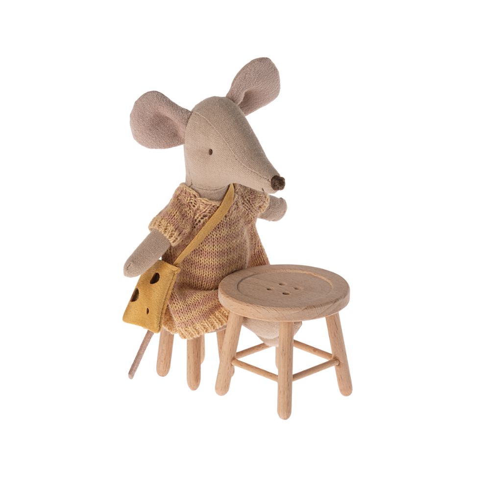 Maileg Mouse Table and Stool Set - Wooden Kids Play Furniture for Pretend Tea Parties & Creative Playtime