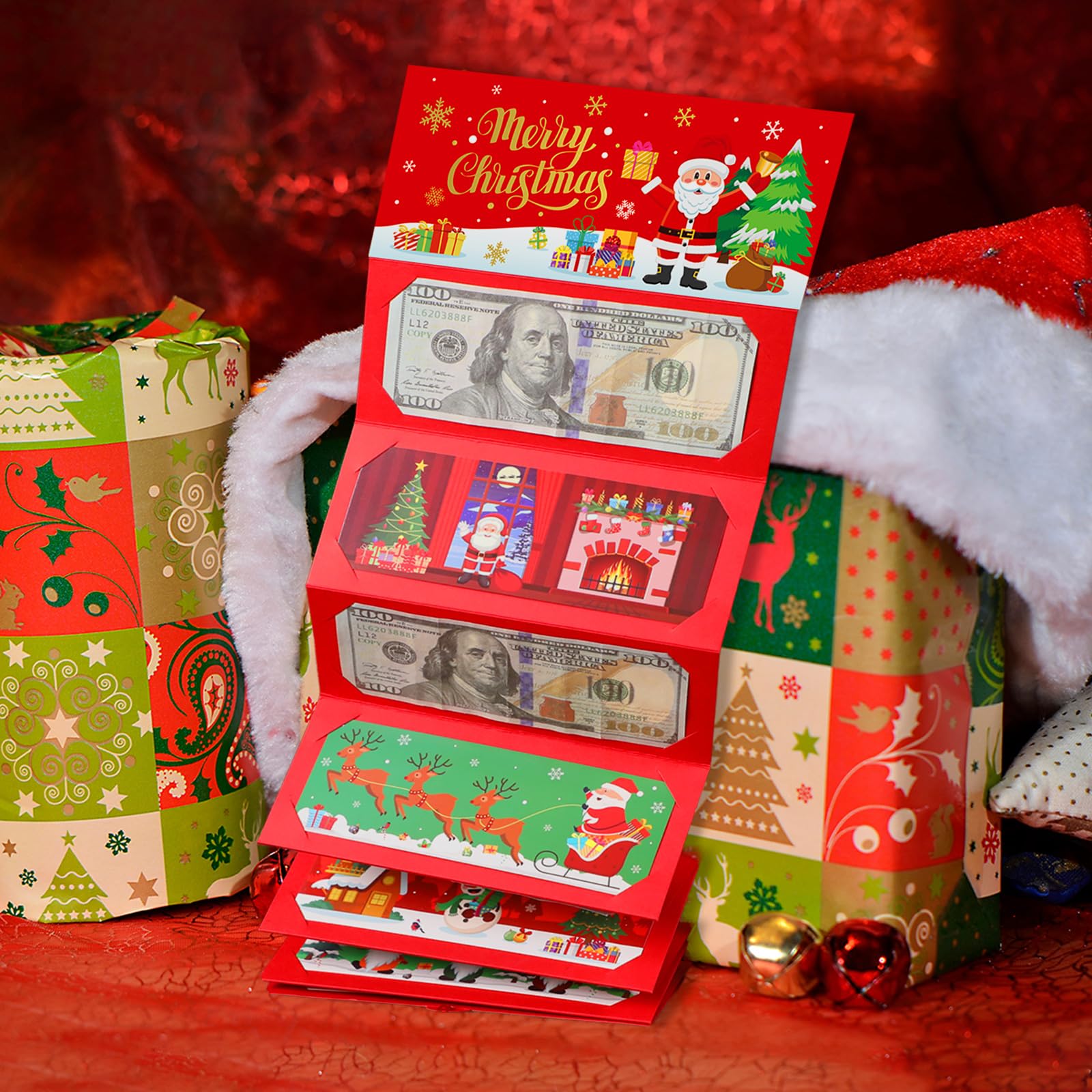 Christmas Money Holder & Gift Card Organizer with 10 Slots - Festive Santa Claus Design for Holiday Cash Gifts - Perfect for Christmas, Birthday & Special Occasion Presents