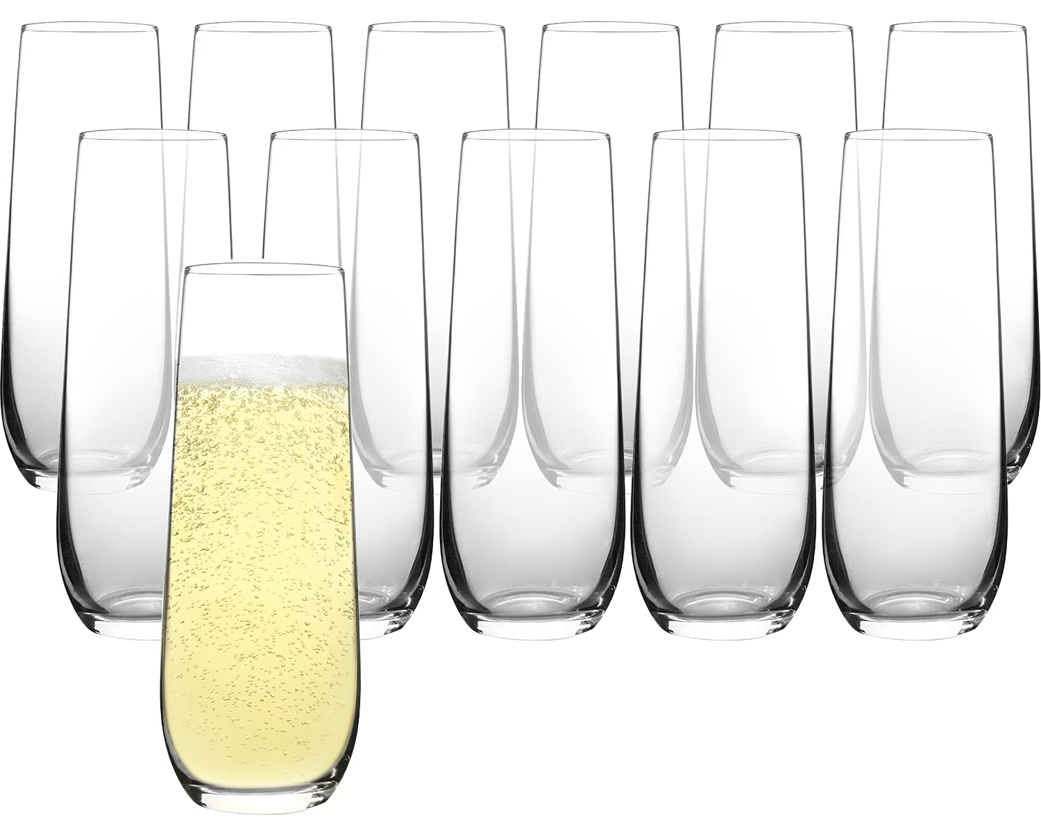 FAWLES 12-Piece Stemless Champagne Flutes Set - 8 oz Crystal Glassware for Champagne, Prosecco & Mimosas - Elegant Drinkware for Weddings, Parties & Special Occasions
