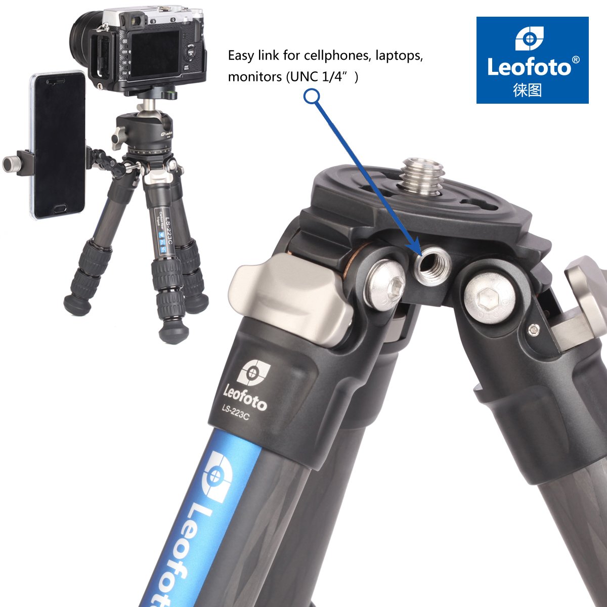 Leofoto Ranger LS-223C+LH-25 Carbon Fiber Tripod with Ball Head - 3 Angle Adjustable Legs for Macro, Landscape & Travel Photography - Professional Camera Tripod for DSLR & Mirrorless Cameras - Black