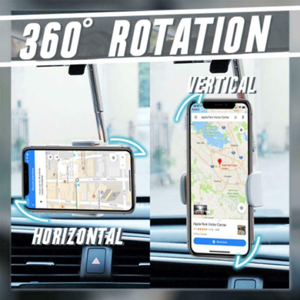 360° Adjustable Universal Car Phone Holder - Telescopic Rearview Mirror Mount for iPhone, Samsung & GPS Navigation - Perfect for Hands-Free Driving & Road Trips (Black)