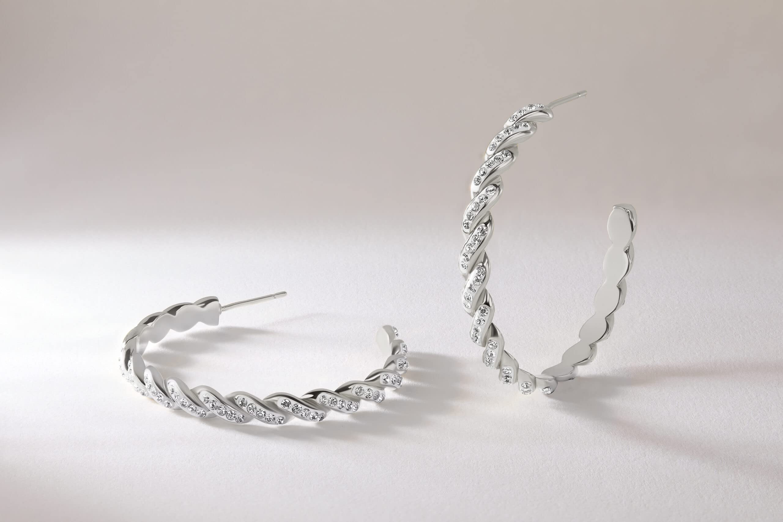 MILLA Small Hoop Earrings for Women - Rhinestone Studded Gold & Sterling Silver Huggie Hoops - Twisted Minimalist Hoop Earrings | Perfect for Everyday Wear, Date Night & Office Accessories