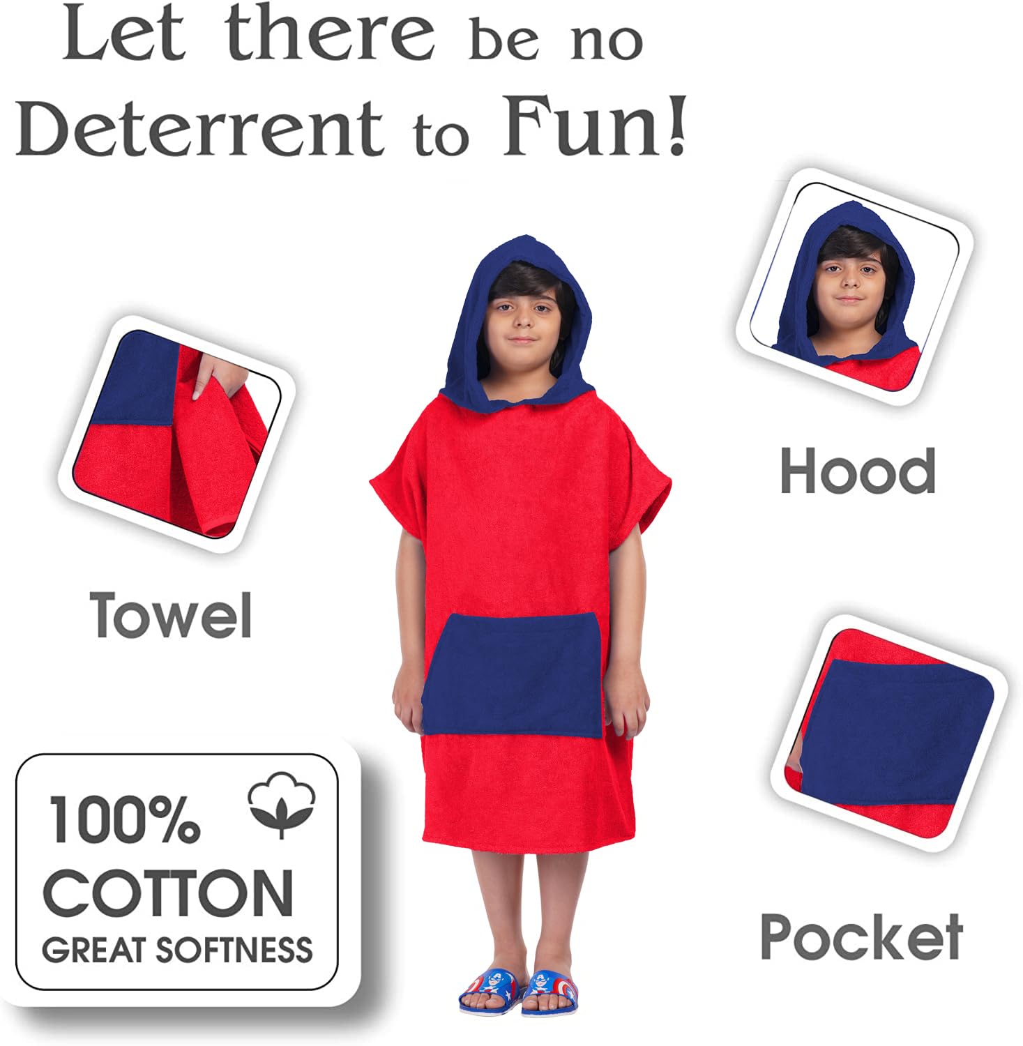 ALLEN & MATE Kids Swim Changing Robe - Quick Dry 100% Terry Cotton Beach Poncho Towel with Hood & Pocket for Boys & Girls - Perfect for Pool, Beach & Swimming Lessons