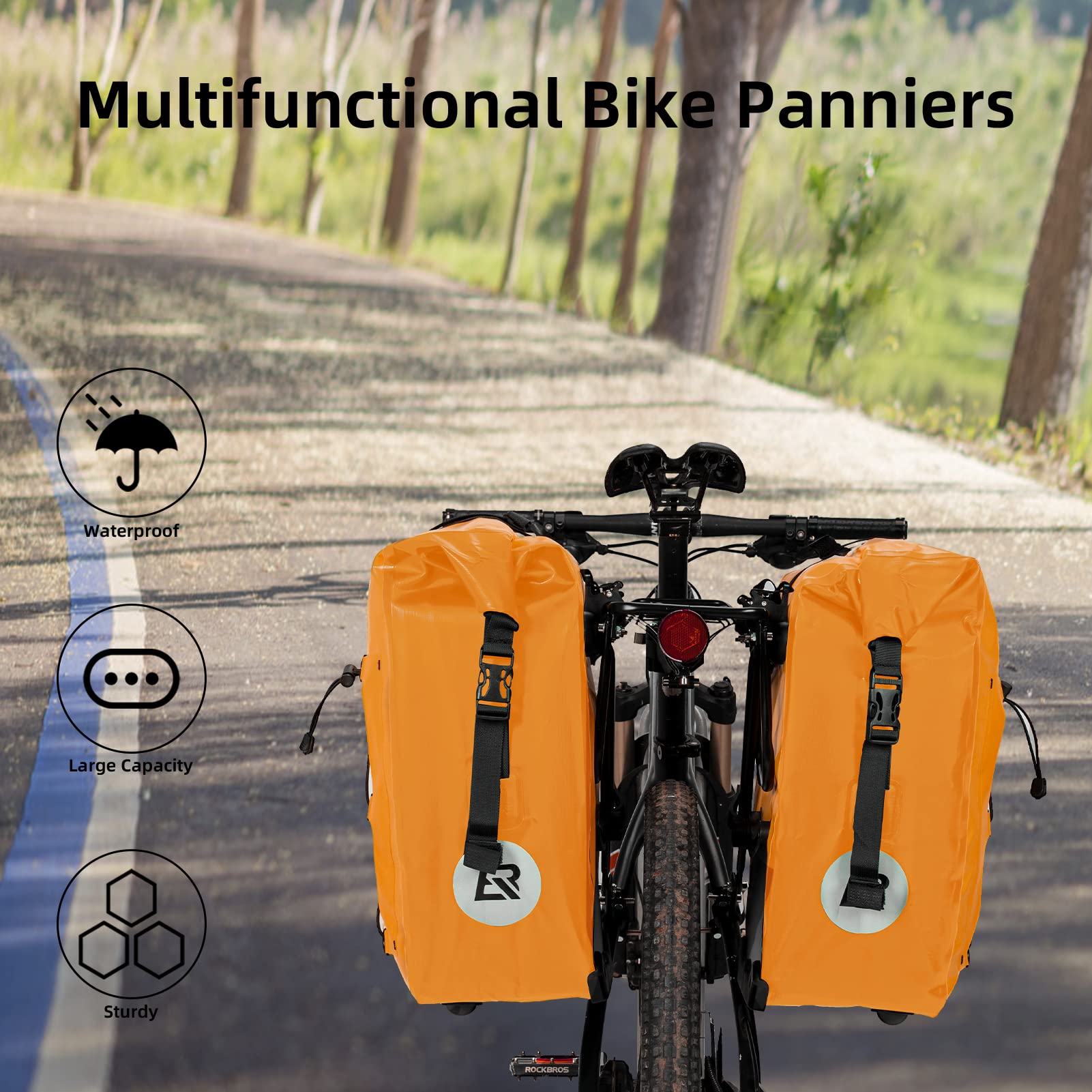 ROCKBROS Waterproof Bike Panniers - 30L Large Capacity Rear Rack Bag for Cycling, Travel & Commuting | Durable Bicycle Luggage for Road Trips, Urban Rides & Outdoor Adventures
