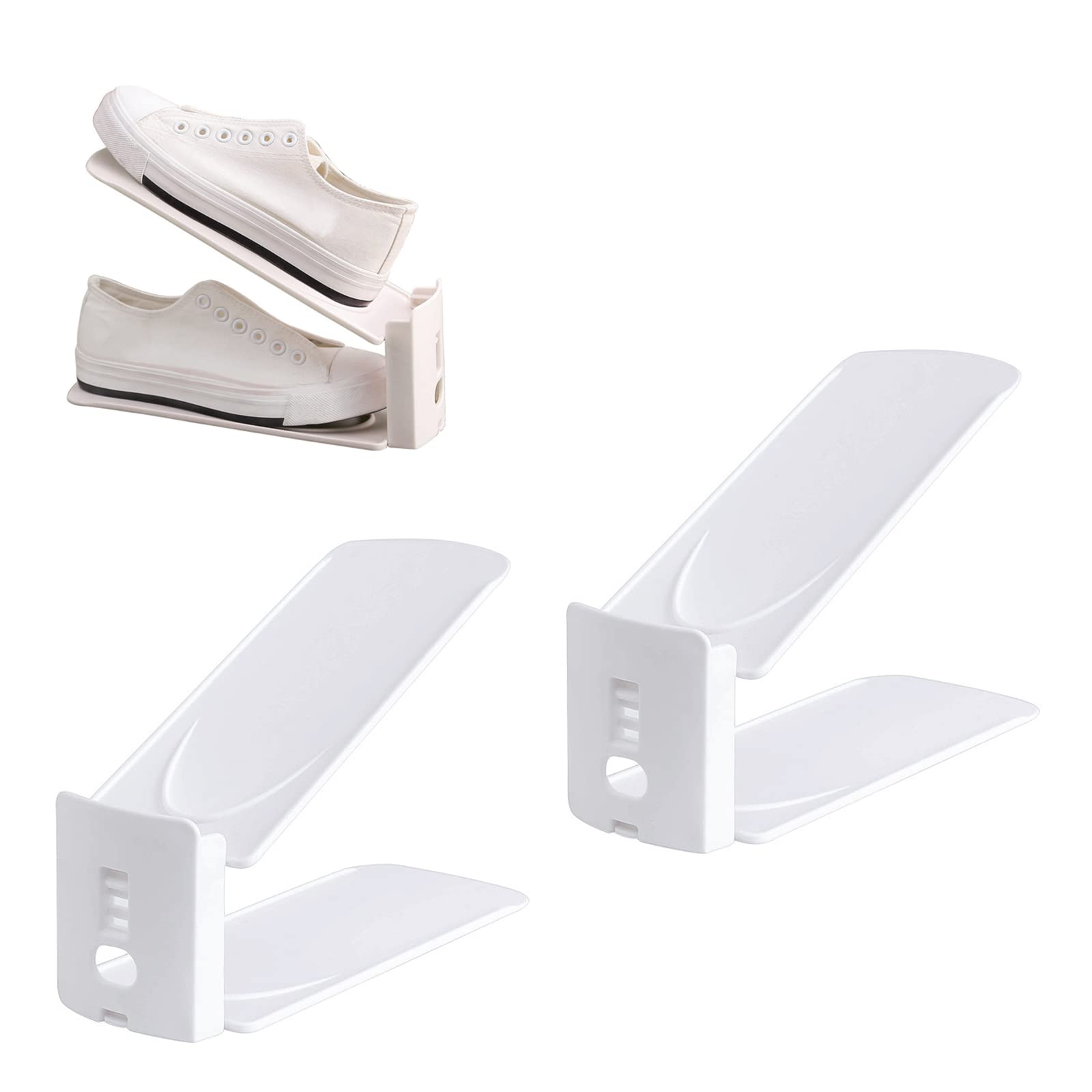 Yiautao Adjustable Shoe Rack Organizer - Double Deck Space Saving Shoe Stacker for Closet, Cabinet & Entryway - White (2-Pack) - Perfect for Small Spaces, Apartment & Home Organization