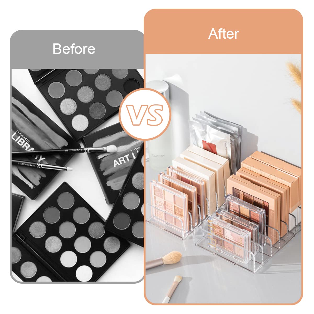 2-Piece Acrylic Makeup Palette Organizer with 7 Compartments - Perfect for Eyeshadows & Blushes