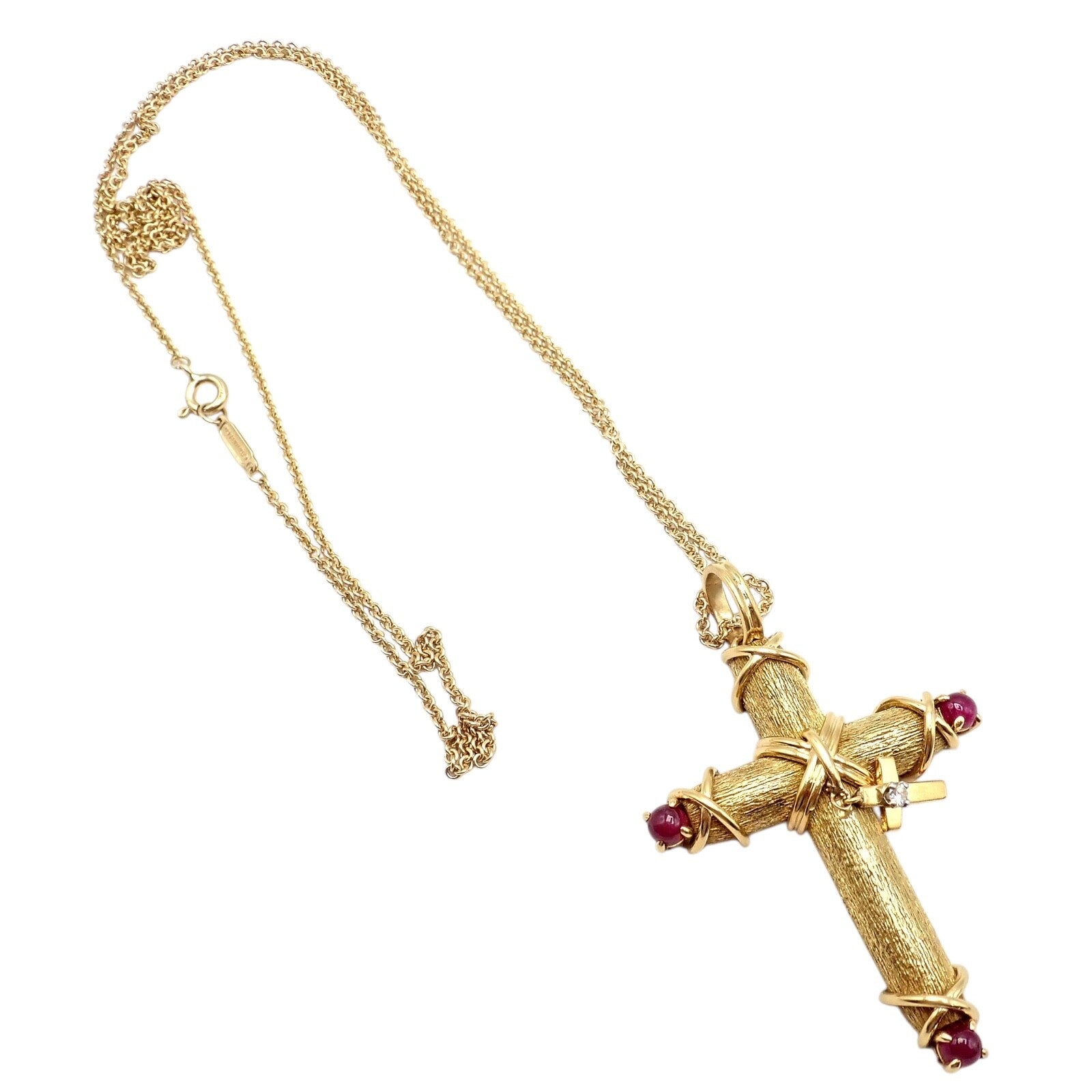 Tiffany & Co Schlumberger 18k Yellow Gold Ruby Diamond Cross 24