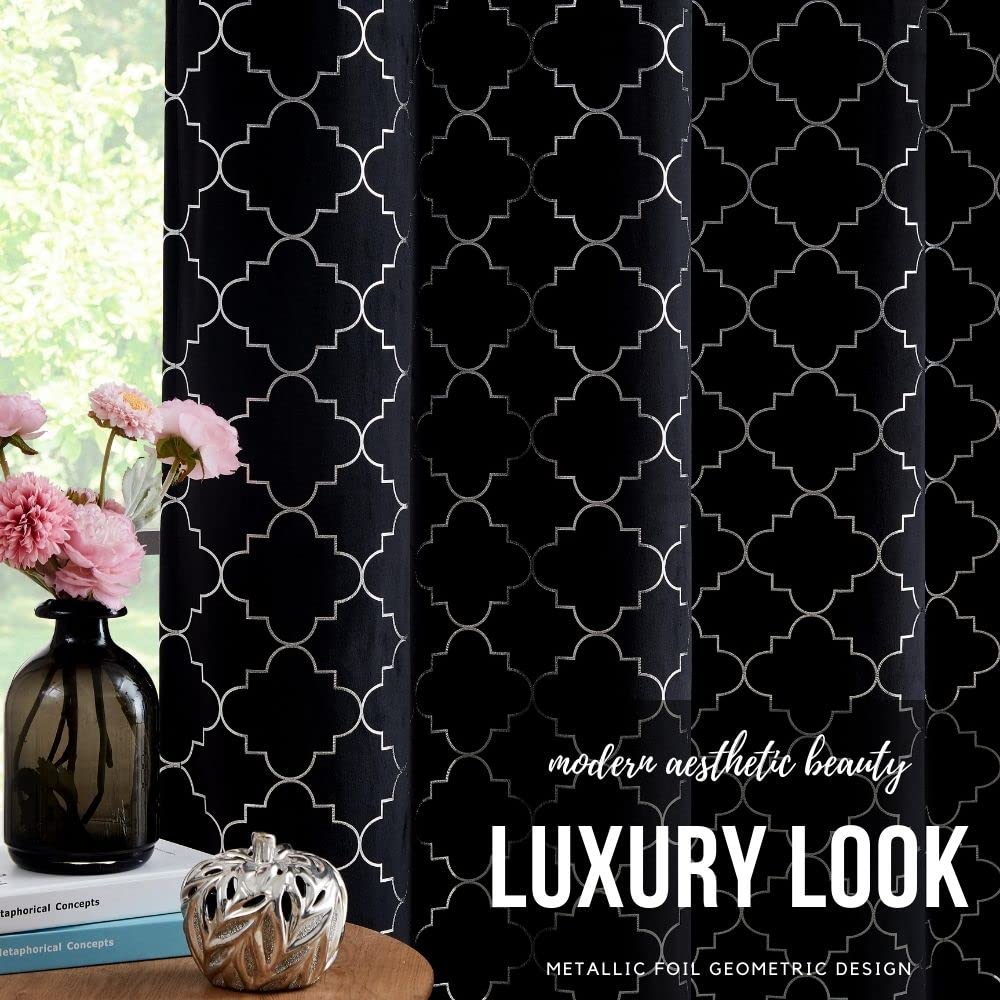 Black Velvet Curtains 95 Inch Length - Thermal Insulated Blackout Drapes for Bedroom & Living Room (Set of 2 Panels) - Classic Silver Grommet Top Window Treatments 52