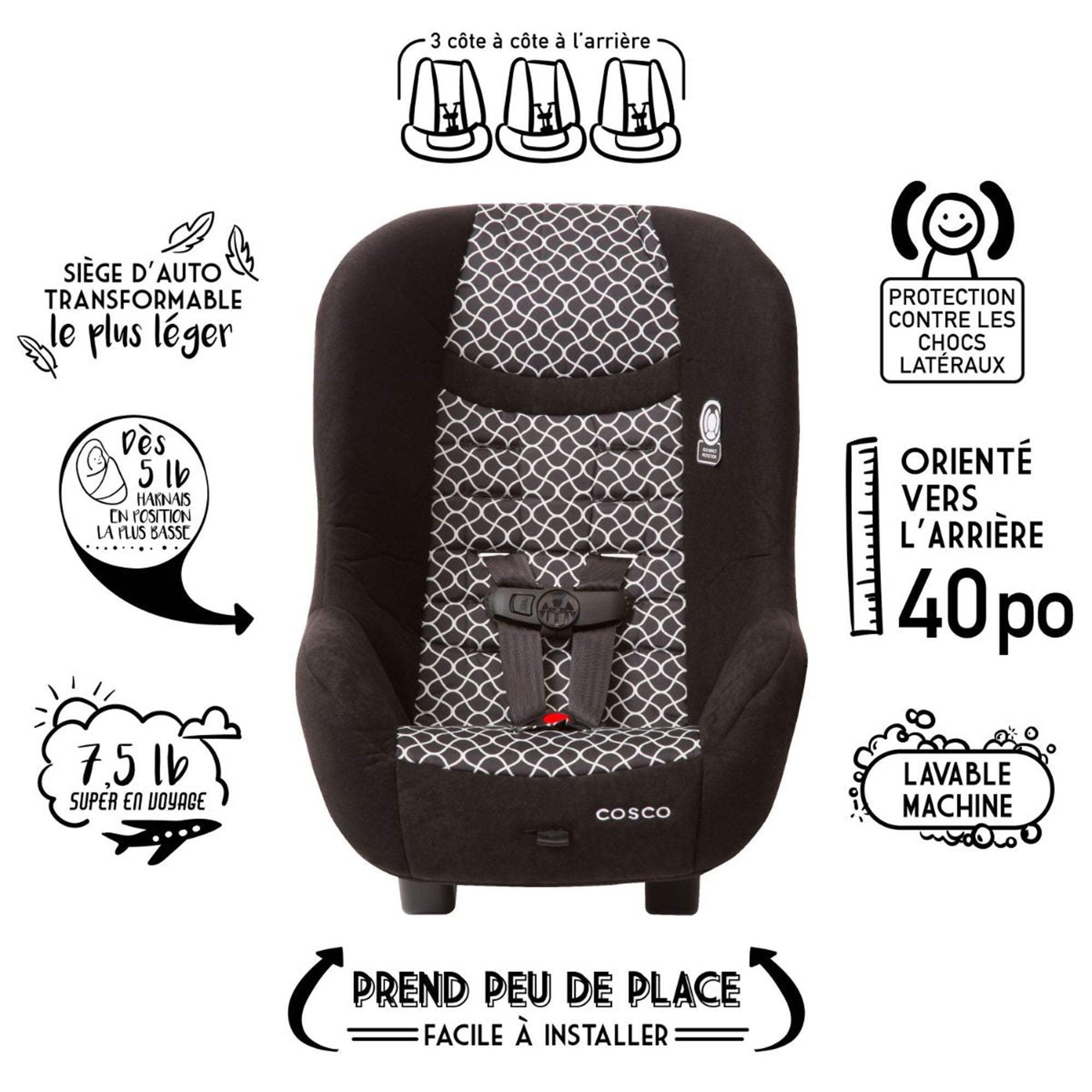 Cosco Scenera Next Convertible Car Seat - Lightweight & Compact for Easy Travel | Safe for Infants & Toddlers 5-40 lbs | Perfect for Airplanes, Road Trips & Everyday Use
