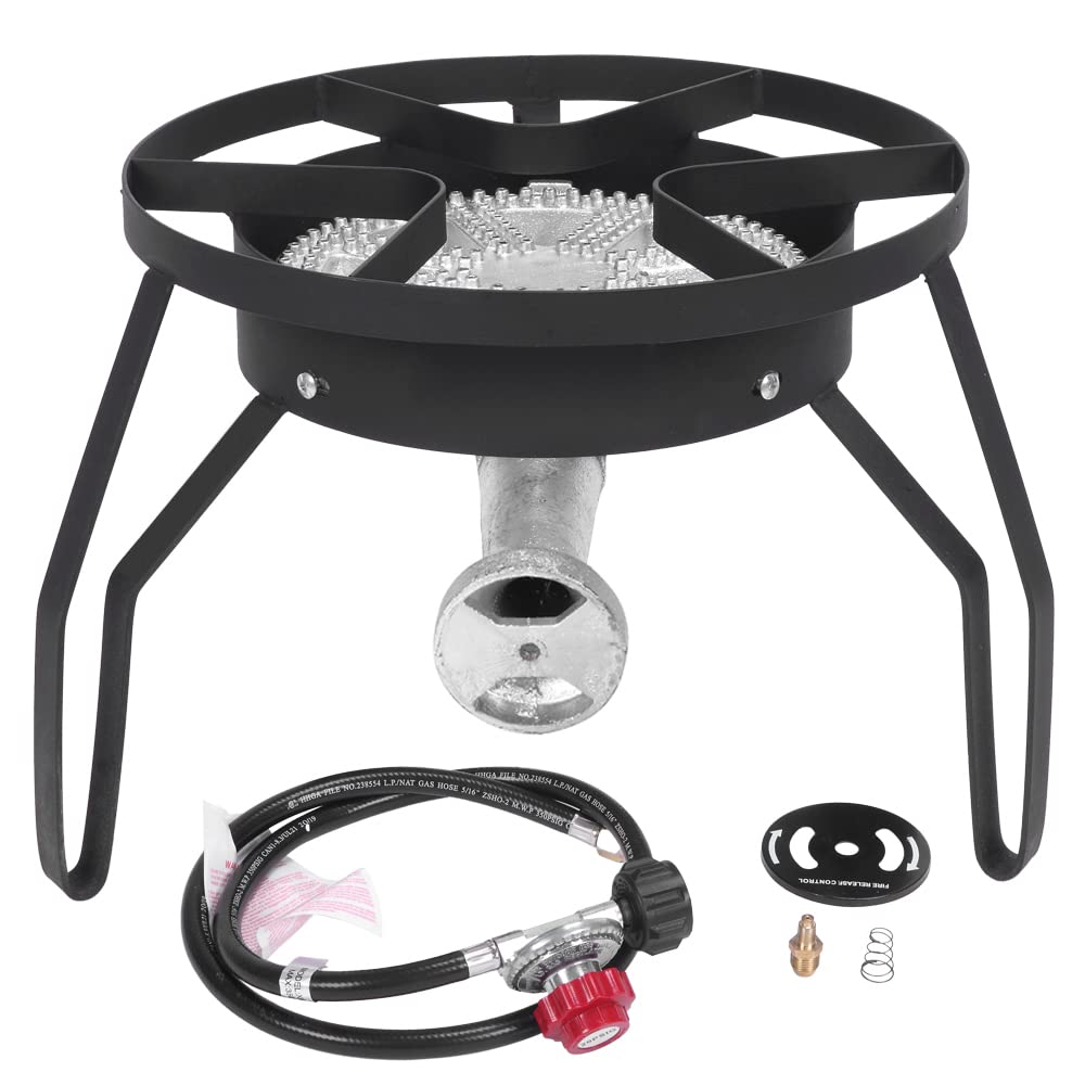 High-Powered 200,000 BTU Propane Burner for Outdoor Cooking - Heavy Duty Single Burner Stove with Adjustable 0-20 PSI Regulator & 4ft Hose - Perfect for Turkey Frying, Home Brewing, Camping & Backyard BBQs