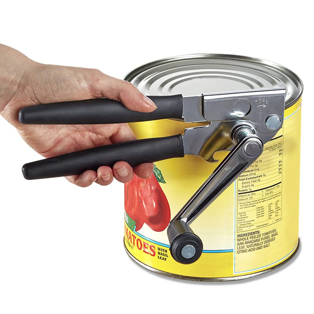 Heavy Duty Commercial Manual Crank Can Opener - Ergonomic Rubber-Coated Long Handles for Easy Opening - Perfect for Restaurants, Kitchens & Camping Use