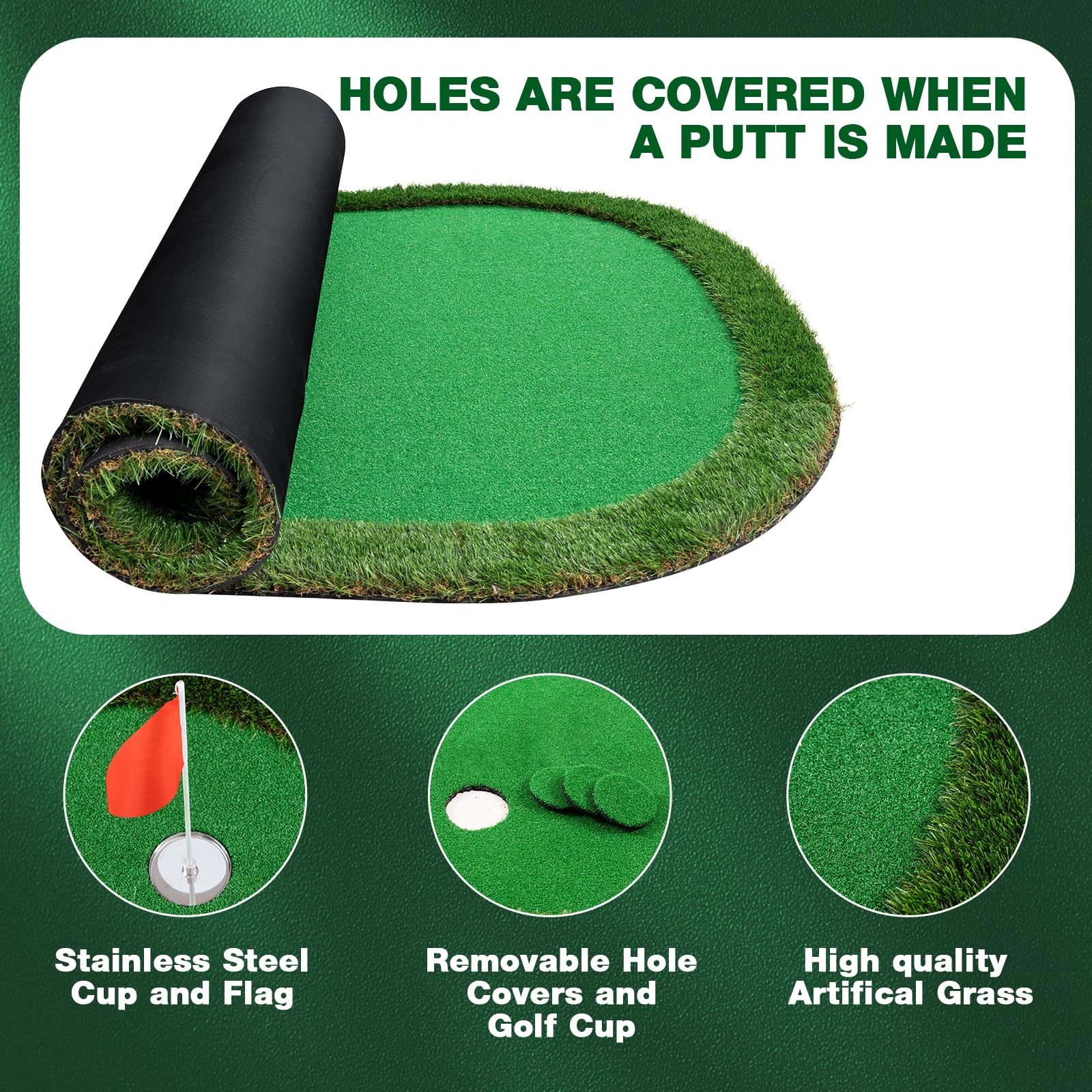Premium 5x10ft Golf Putting Green Mat - Thickened Professional Indoor/Outdoor Practice Turf for Realistic Golf Training | Perfect for Home, Office & Backyard Use