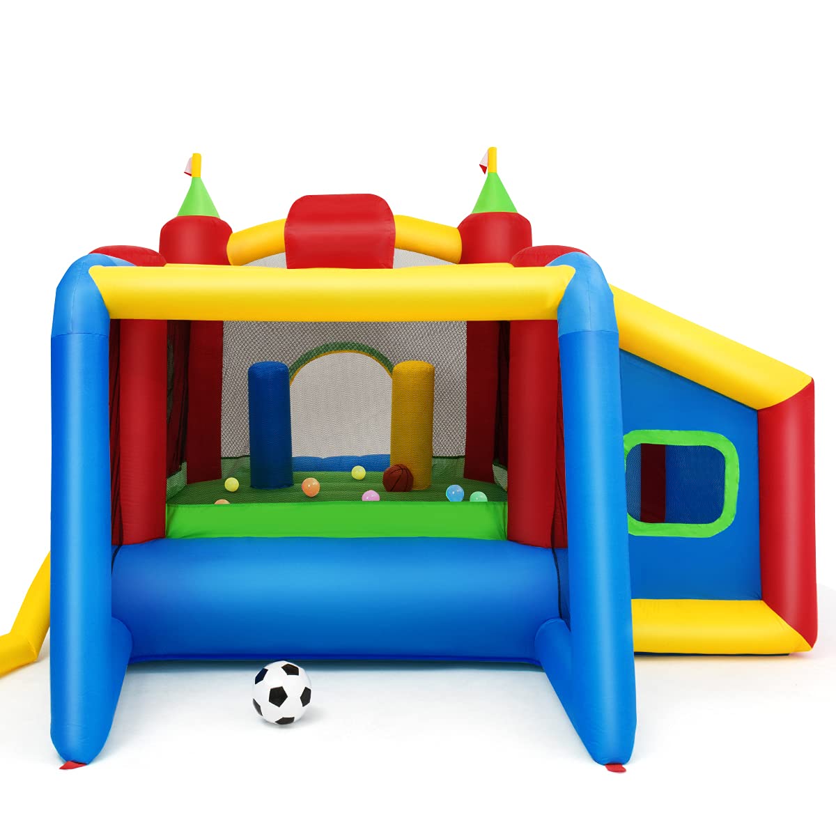 OLAKIDS Inflatable Bounce House with Slide & Ball Pit - Outdoor/Indoor Jumping Castle for Kids with Dart Target, Carrying Bag & Repair Kit - Perfect for Birthday Parties, Backyard Fun & Summer Activities