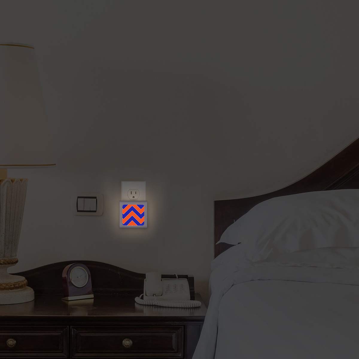 Dimmable LED Night Light with Auto On/Off Sensor - Adjustable Brightness, Warm White Light for Bathroom, Hallway, Nursery & Bedroom - Thunder Football Chevron Design - Perfect for Nighttime Safety & Comfort