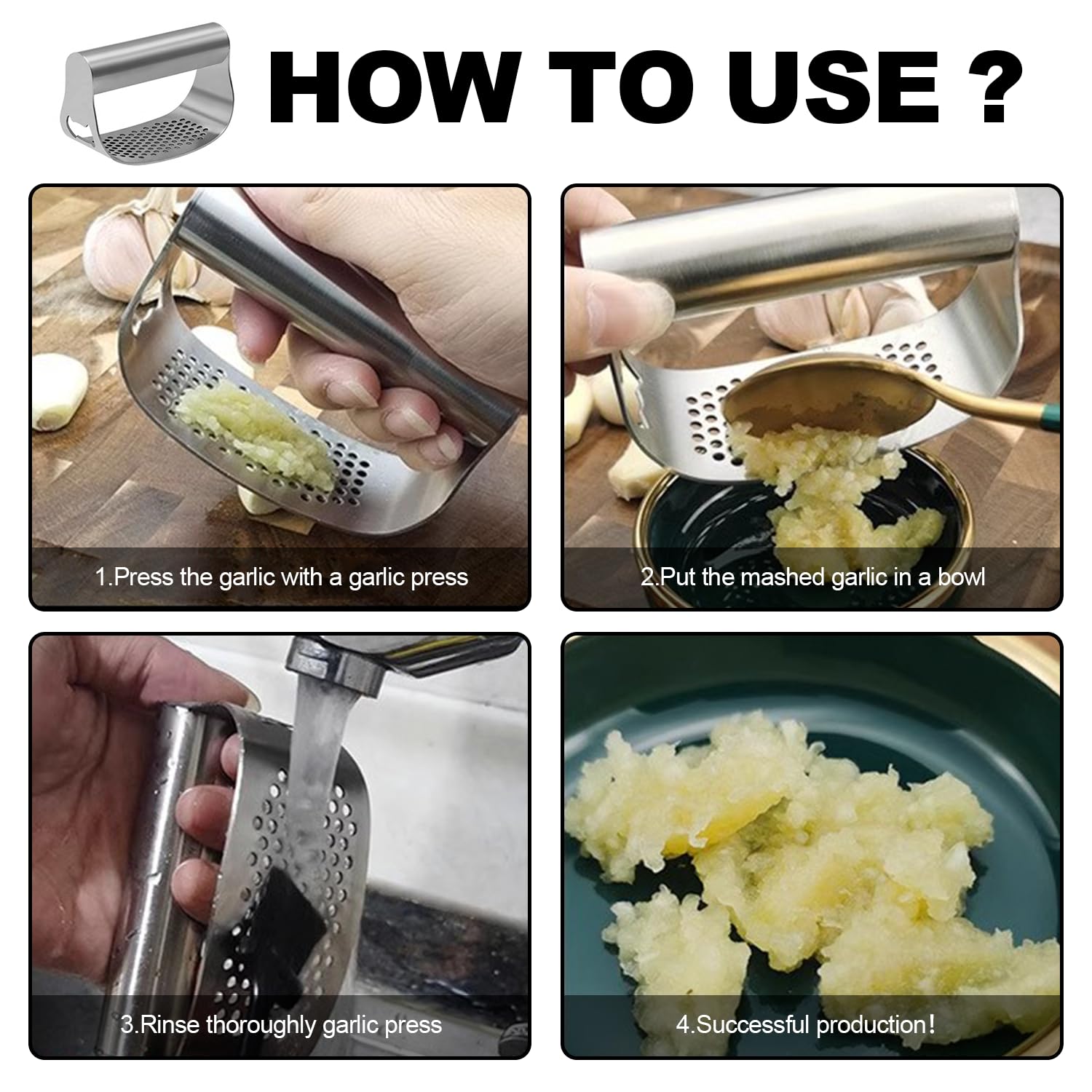 2024 Premium Stainless Steel Garlic Press & Mincer - Heavy Duty Garlic Crusher with Built-in Peeler, Cleaning Brush & Bottle Opener - Perfect for Cooking, Meal Prep & Kitchen Essentials (1PC)