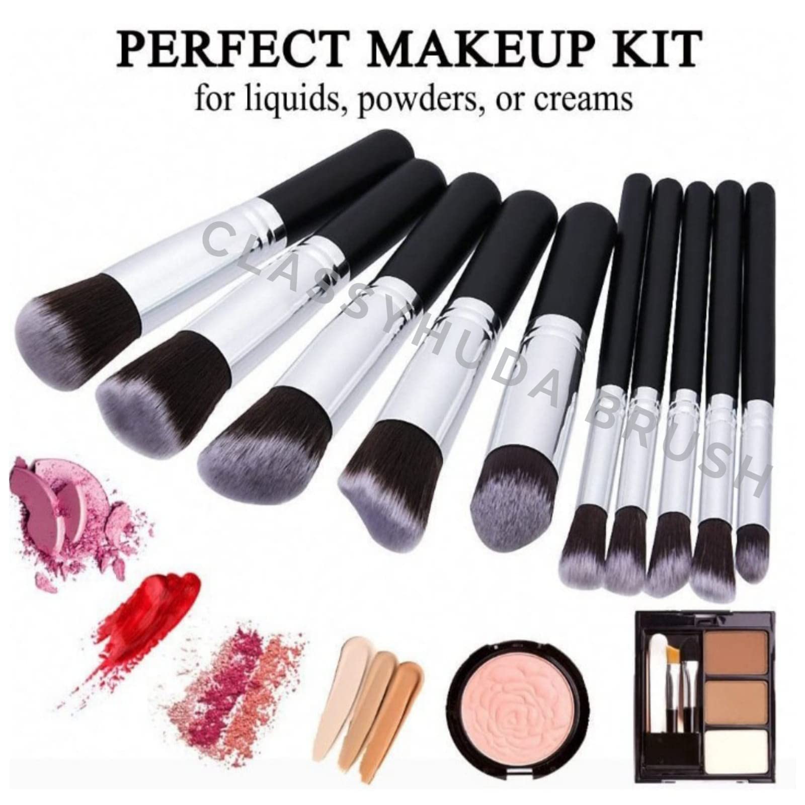HUDA Professional Fiber Bristle Makeup Brushes Set - 10 Piece Foundation, Face Powder, Blush & Eyeshadow Brush Kit for Flawless Makeup Application | Perfect for Daily Use, Professional Makeup Artists & Travel