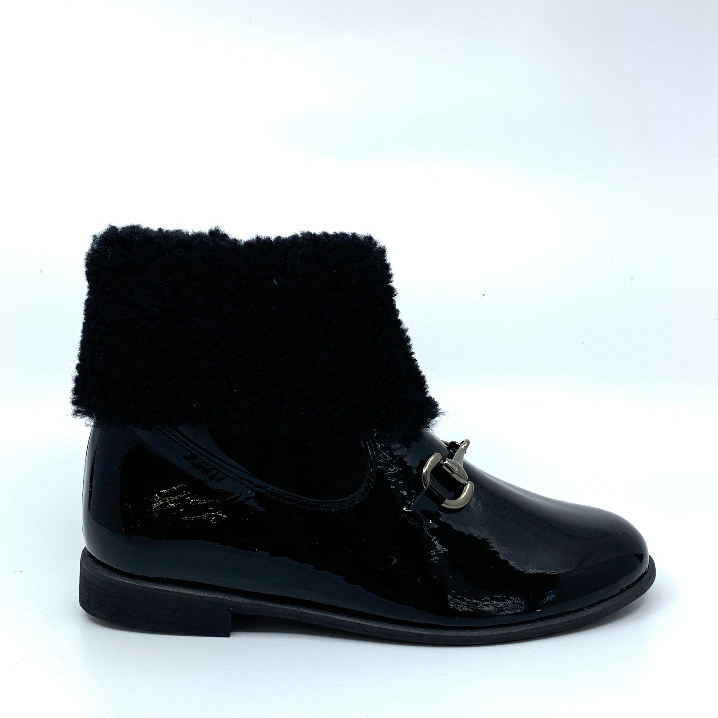 Manuela Black Patent Fur Ankle Boots - Stylish Winter Booties for Women, Comfortable & Warm, Perfect for Casual Outfits, Parties & Cold Weather