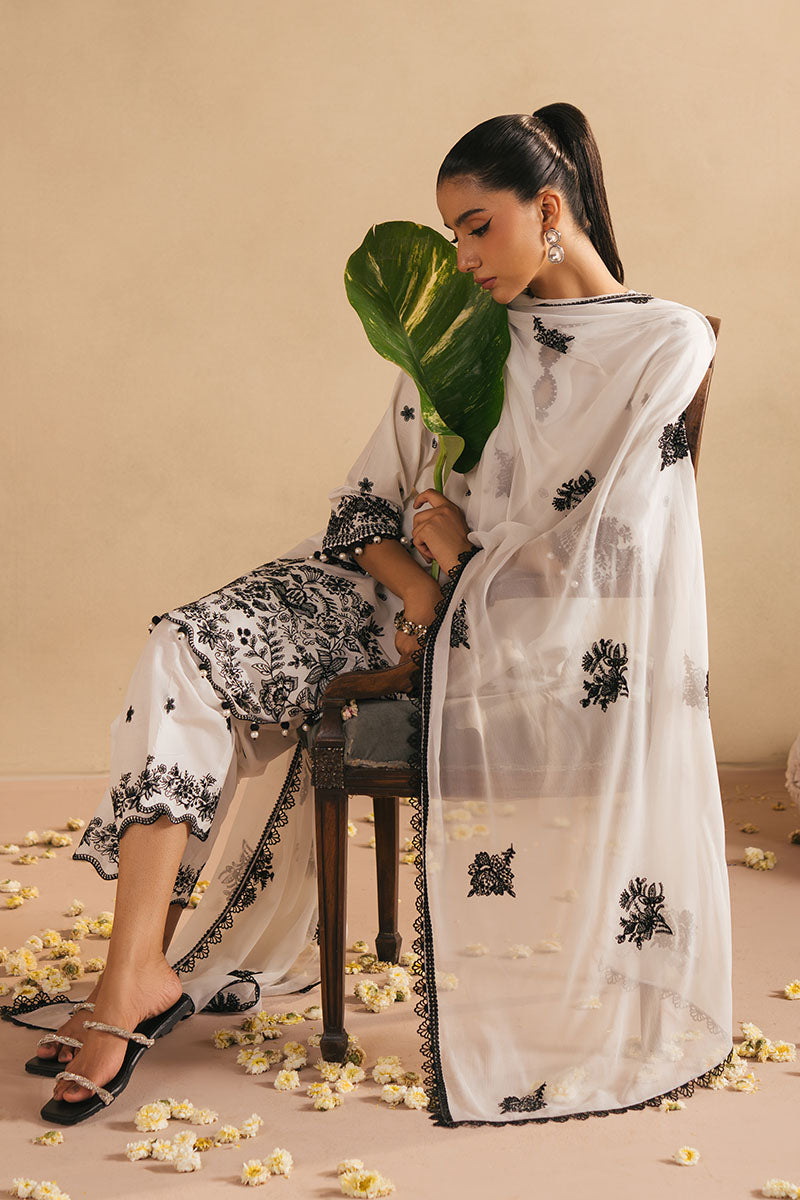 Monochrome Bliss 3-Piece Embroidered Lawn Suit for Women | Elegant Pakistani Formal Wear | Perfect for Weddings, Parties & Special Occasions