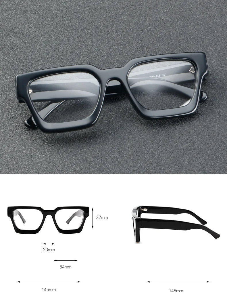 Brightzone Unisex Full Rim Square Thick Acetate Eyeglasses 1439 - Stylish & Durable Frames for Men & Women - Perfect for Reading, Work, and Everyday Fashion