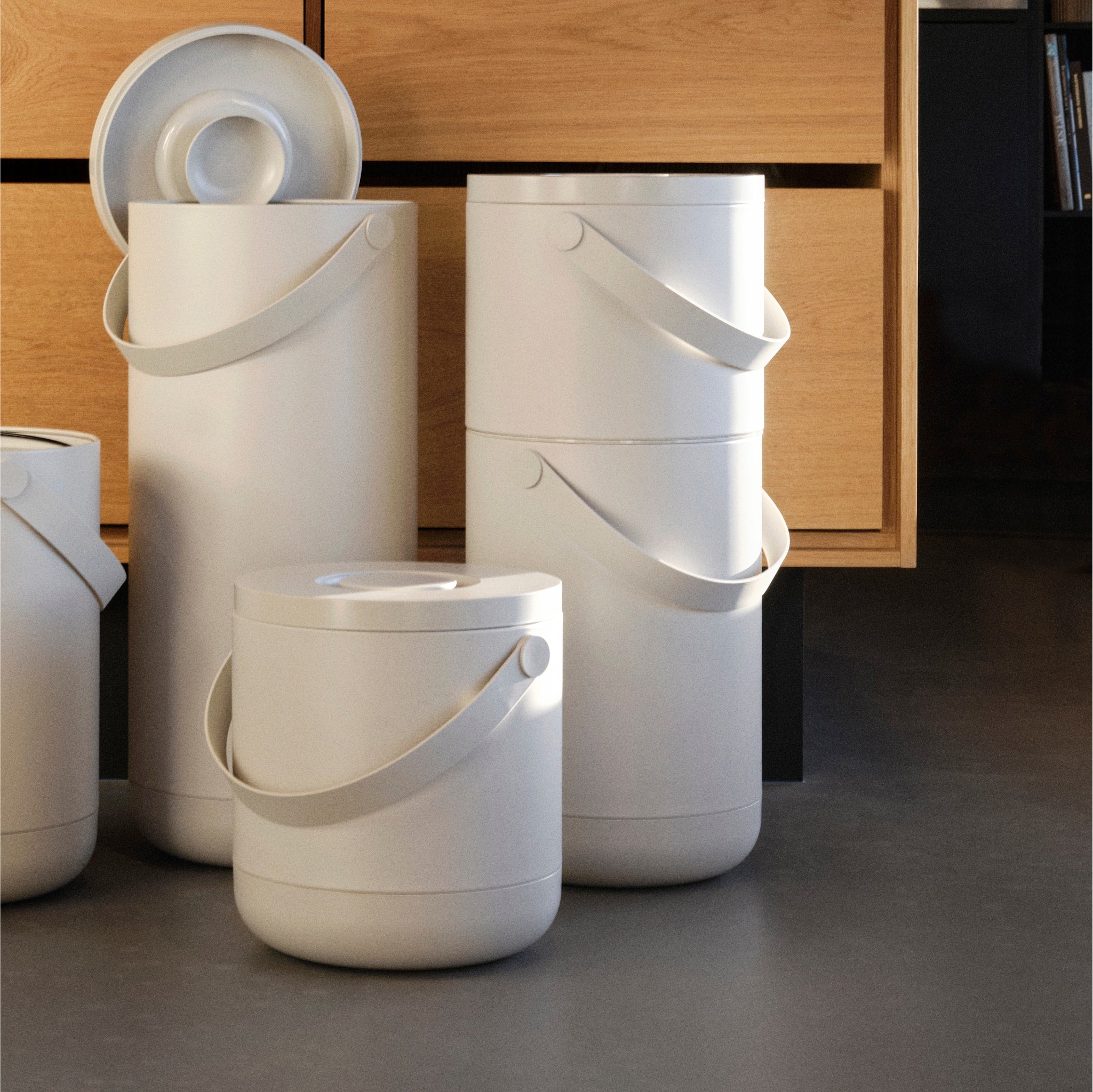 ZONE DENMARK 2-in-1 Recycling Bin with 22L + 12L Capacity, Circular Design, Warm Gray - Perfect for Kitchen, Office & Eco-Friendly Waste Sorting