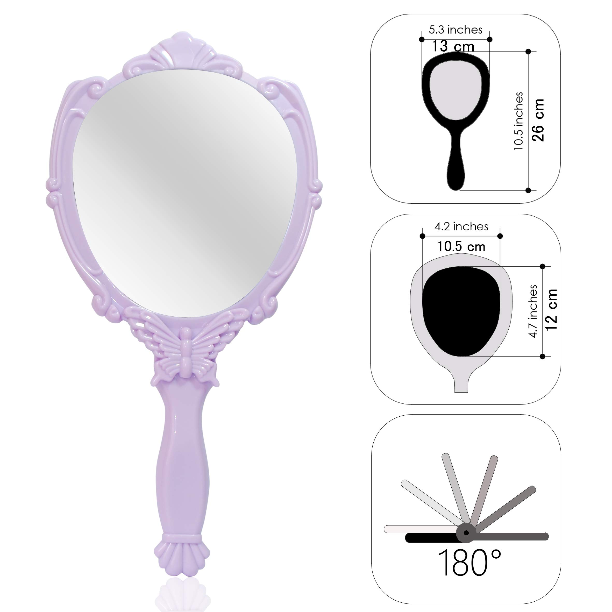 Embossed Butterfly Handheld Mirror with Folding Handle - Elegant Purple Princess Style Vanity Mirror for Girls | Perfect for Makeup, Travel & Bedroom Decor