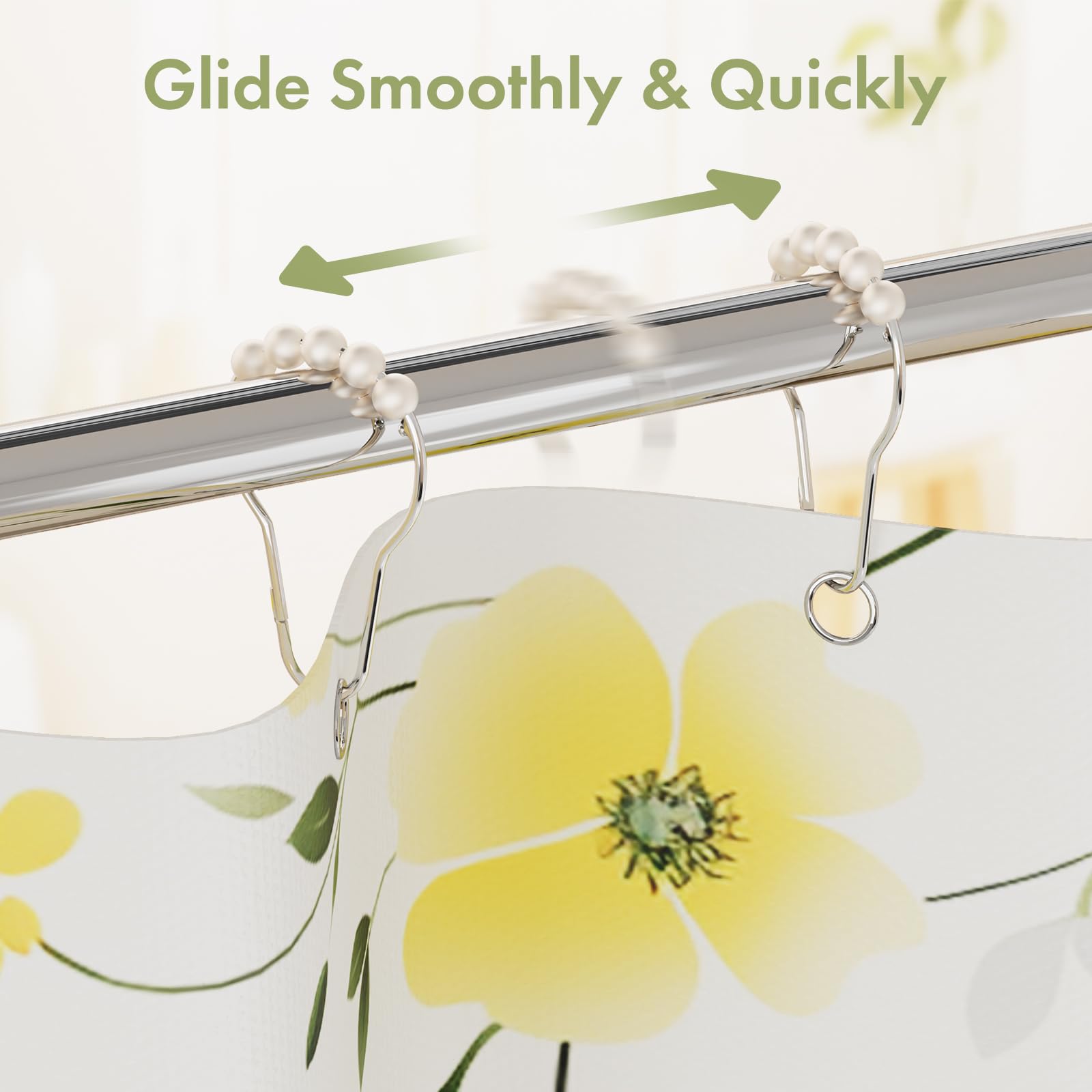 Stainless Steel Shower Curtain Hooks - 12 Pack Decorative Bathroom Hooks for Shower Curtains, Rustproof & Durable White Shower Accessories - Perfect for Bathroom, Hotel, and Home Decor