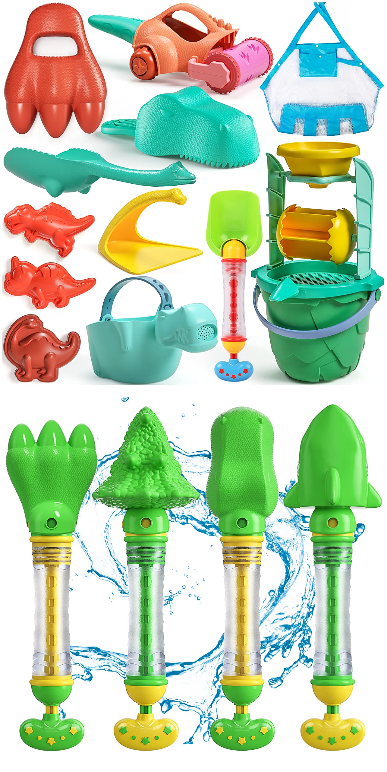 Dinosaur Theme Beach Toys Set for Kids - Sand Shovels, Water Wheel & Bucket Kit | Outdoor Sand Play Toys for Toddlers Ages 3-6 | Perfect for Beach Trips, Backyard Play & Summer Activities