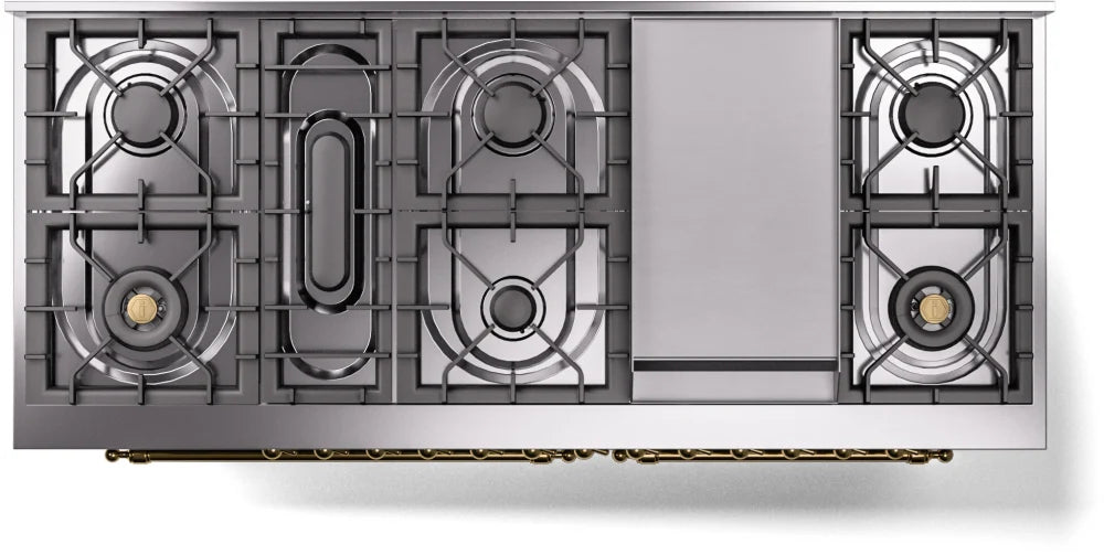 ILVE Nostalgie II 60-Inch Dual Fuel Natural Gas Range with Brass Trim - Stainless Steel Professional Stove for Gourmet Cooking | Perfect for Home Chefs & Luxury Kitchens