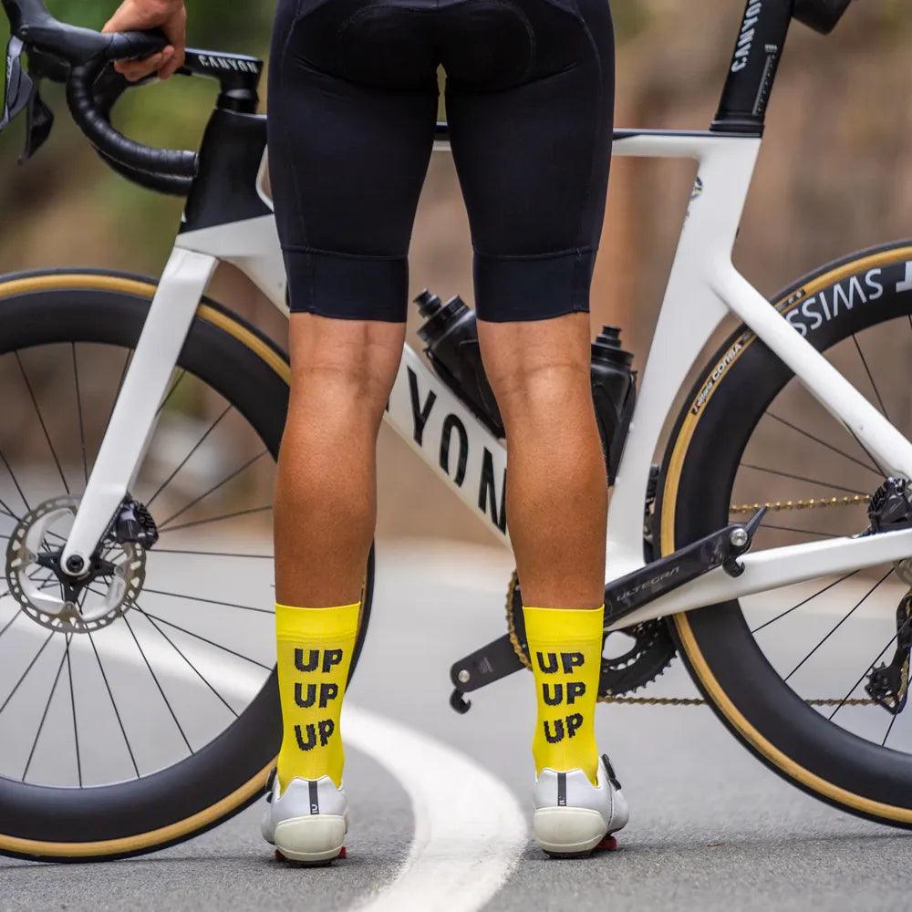High-Performance Yellow Cycling Socks for Men & Women - Breathable Moisture-Wicking Sports Socks for Road Biking, Mountain Biking & Indoor Cycling Workouts