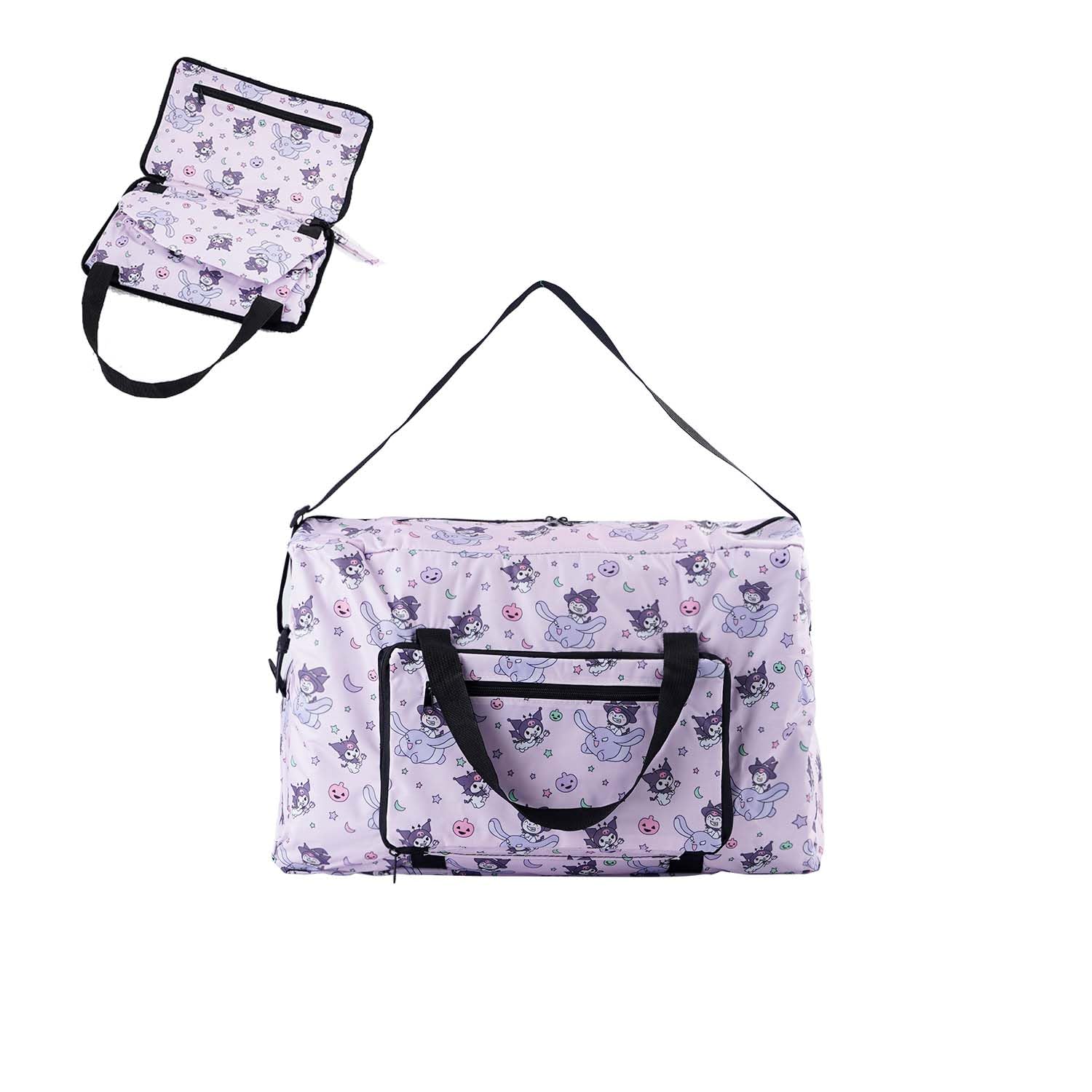 Anime Travel Tote Bags for Women - Foldable Lightweight Overnight Duffel Bag with Trolley Sleeve - Perfect for Gym, Work & Weekend Getaways (Purple Cartoon Design)