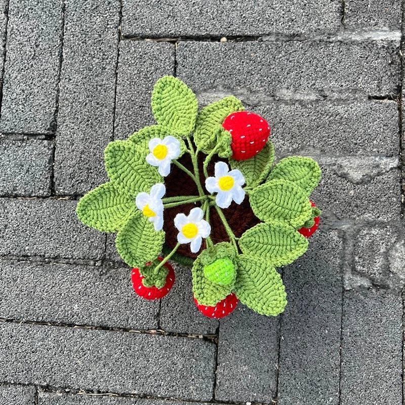Handmade Crochet Potted Strawberry Bush - Decorative Artificial Plant for Home, Office & Gift - Perfect for Indoor Decor, Shelf Display & DIY Crafts