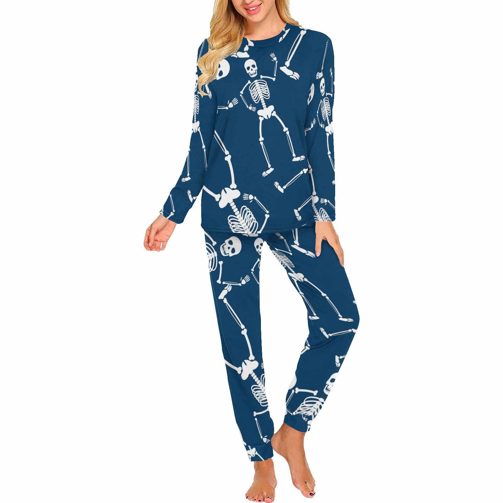 InterestPrint Skull Skeleton 2-Piece Sleepwear Set - Women's Soft Lounge Pajama Outfit with Matching Top & Pants | Cozy Home Wear, Sleep Comfort, Halloween Costume