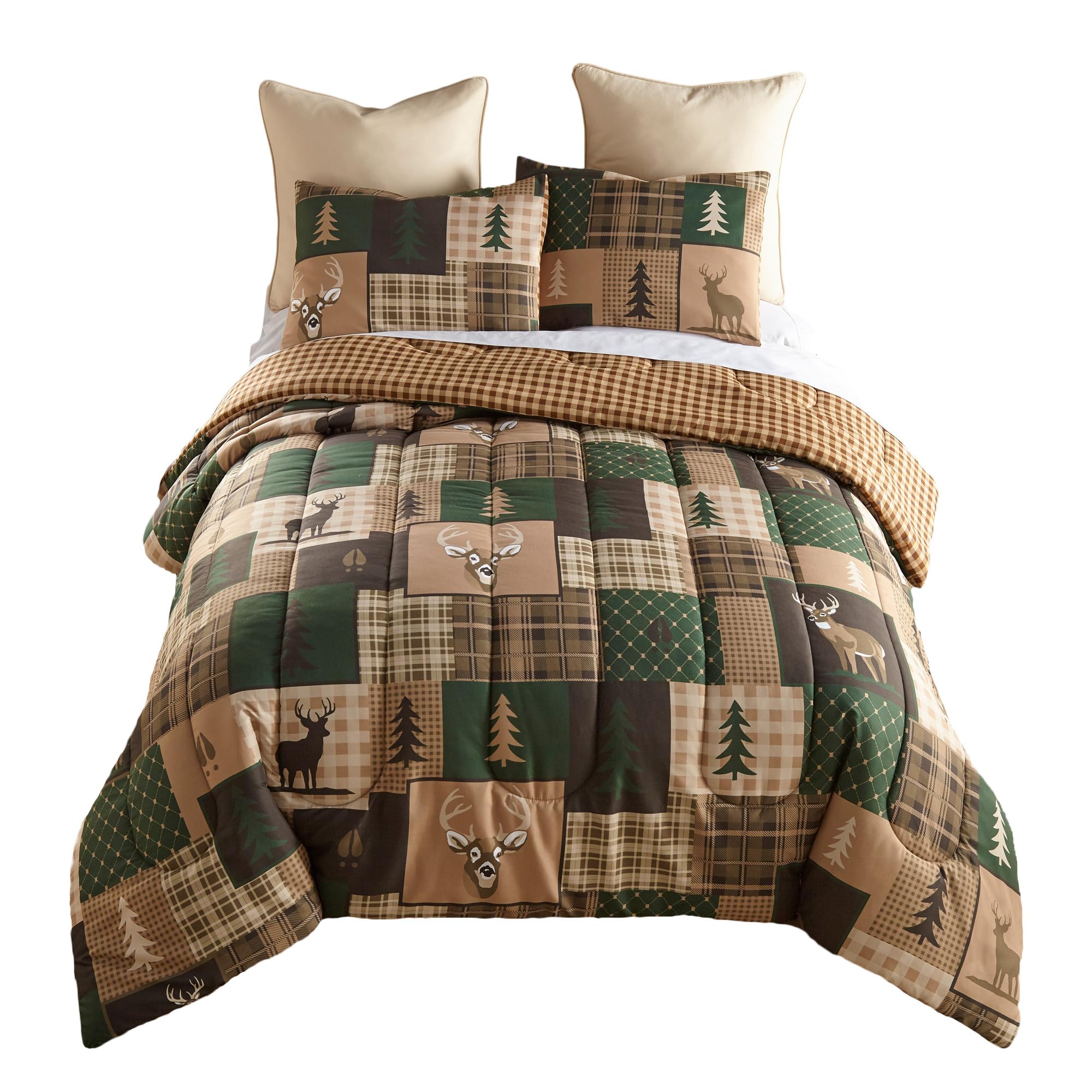 Donna Sharp Lodge Comforter Bedding Set - 3-Piece King Size with Green Forest Print, Includes Comforter & 2 Pillow Shams | Cozy Rustic Bedroom Decor for Cabins, Lodges & Farmhouse Style Homes