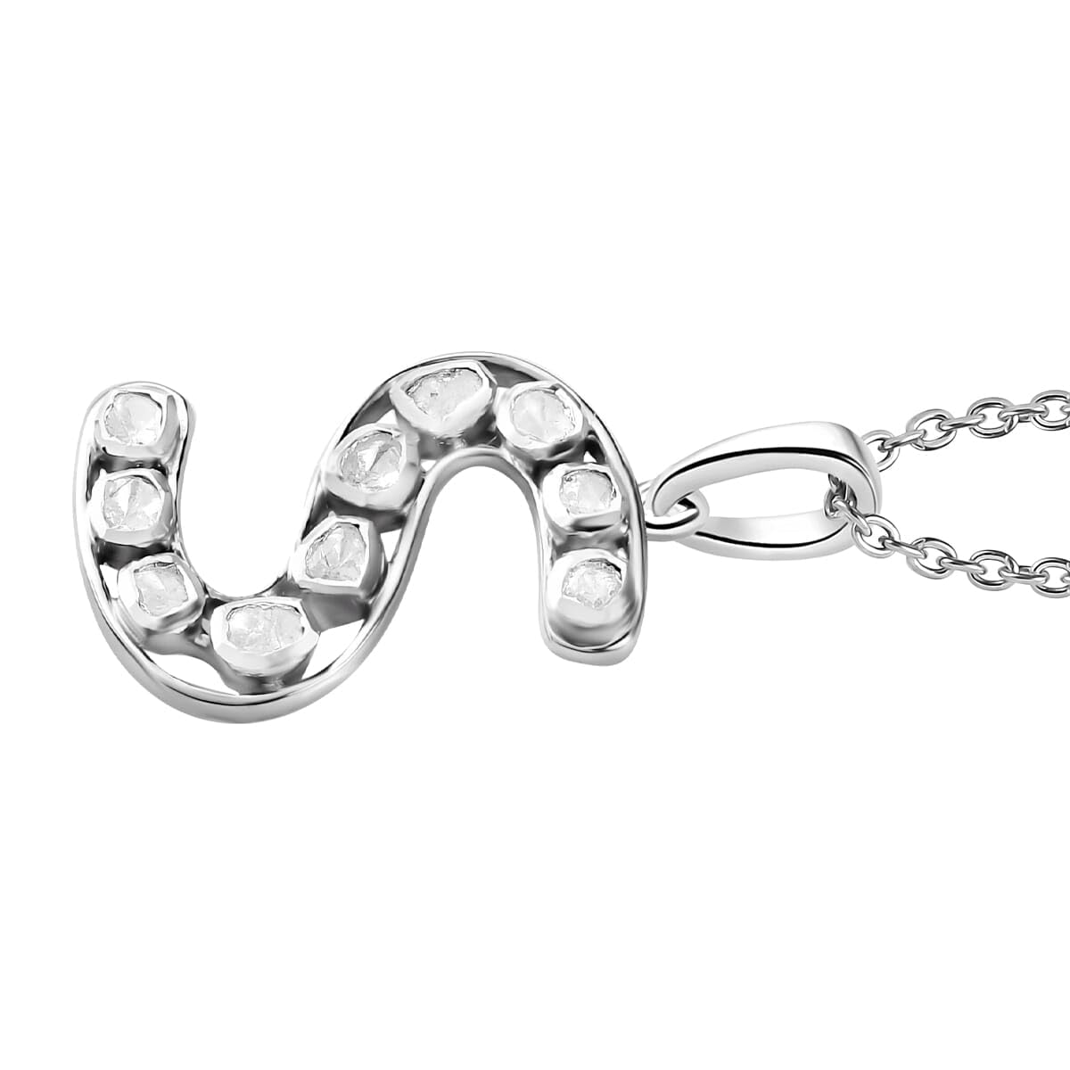 Polki Diamond Initial Necklace for Women - 925 Sterling Silver Platinum Plated, 20