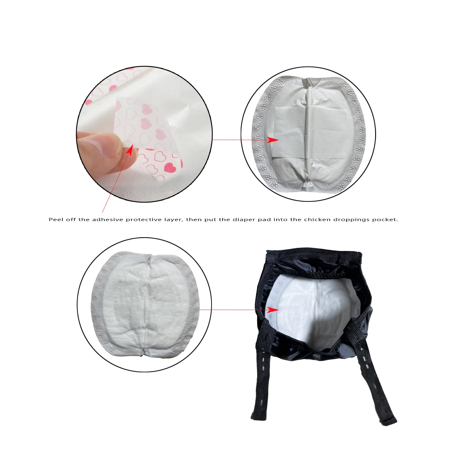 Premium Pet Chicken Harness & High Absorbency Diaper Pads - Soft, Adjustable & Leak-Proof (One Size, White) for Backyard Chickens, Indoor Pets & Travel Use