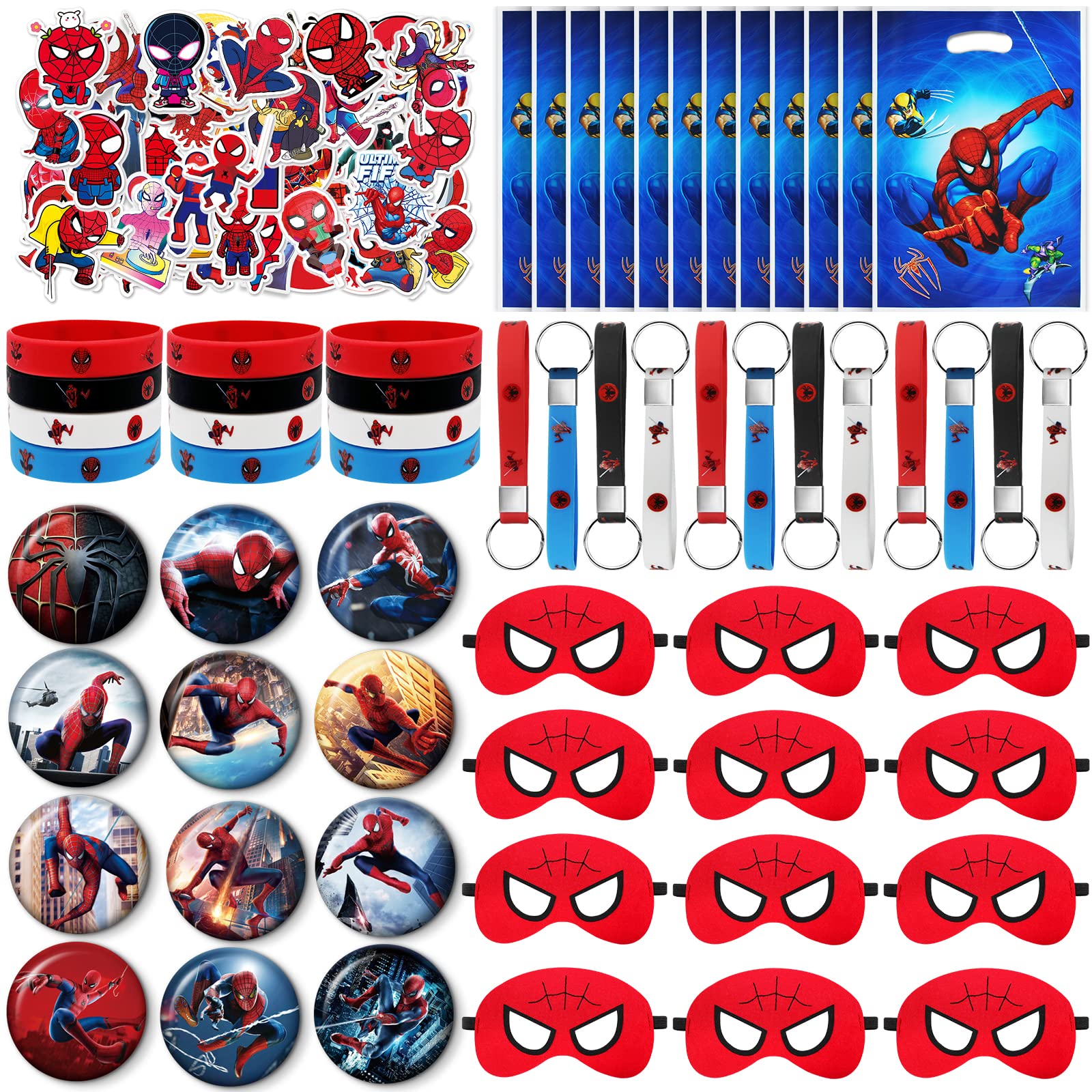 116Pcs Spider Themed Birthday Party Supplies Kit - Includes Gift Bags, Masks, Bracelets, Keychains, Button Pins & Stickers for Halloween, Classroom Rewards & Christmas Prizes | Perfect for Kids' Parties, School Events & Themed Celebrations