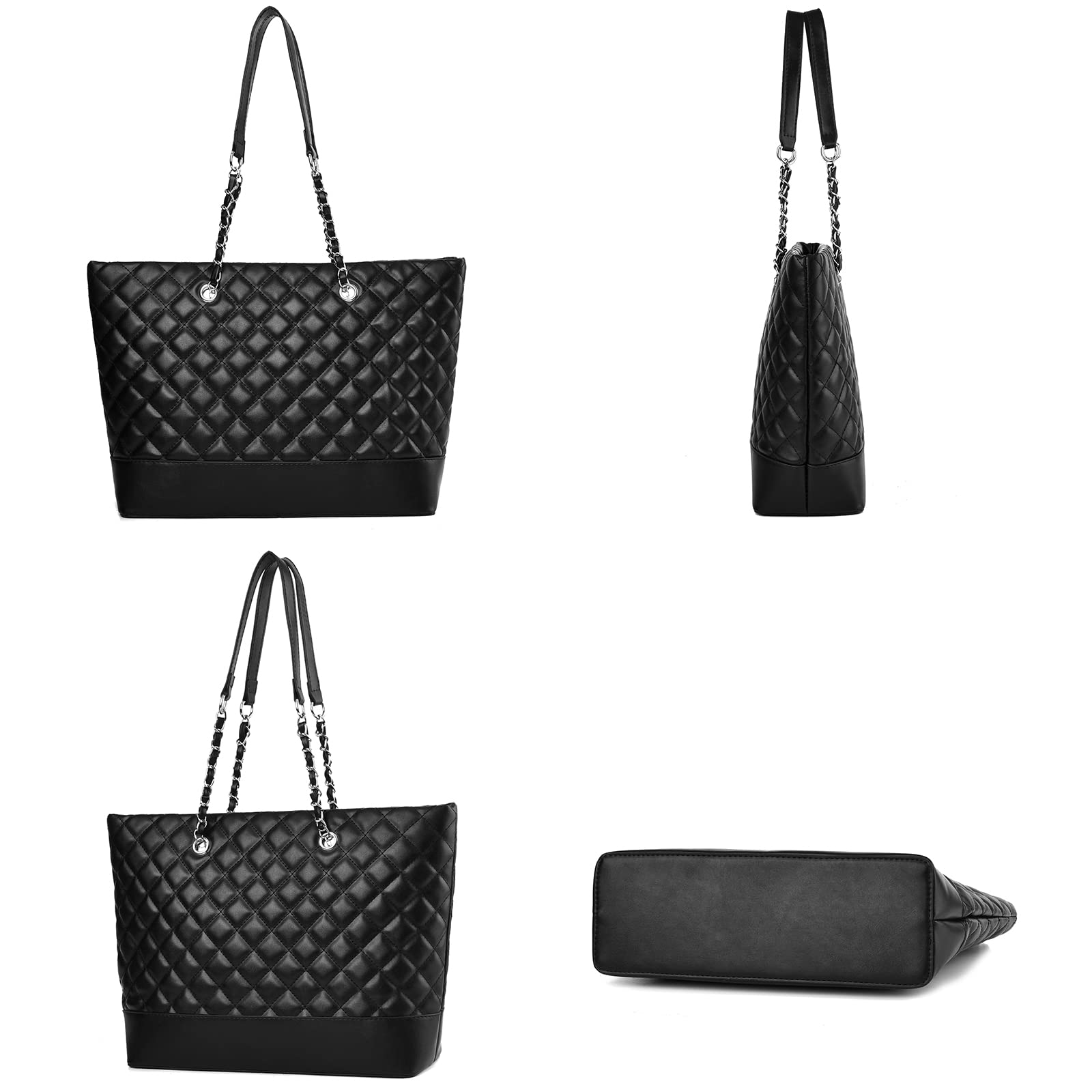 Women's Quilted Shoulder Bag - Lightweight Designer Tote with Chain Strap for Work & Travel