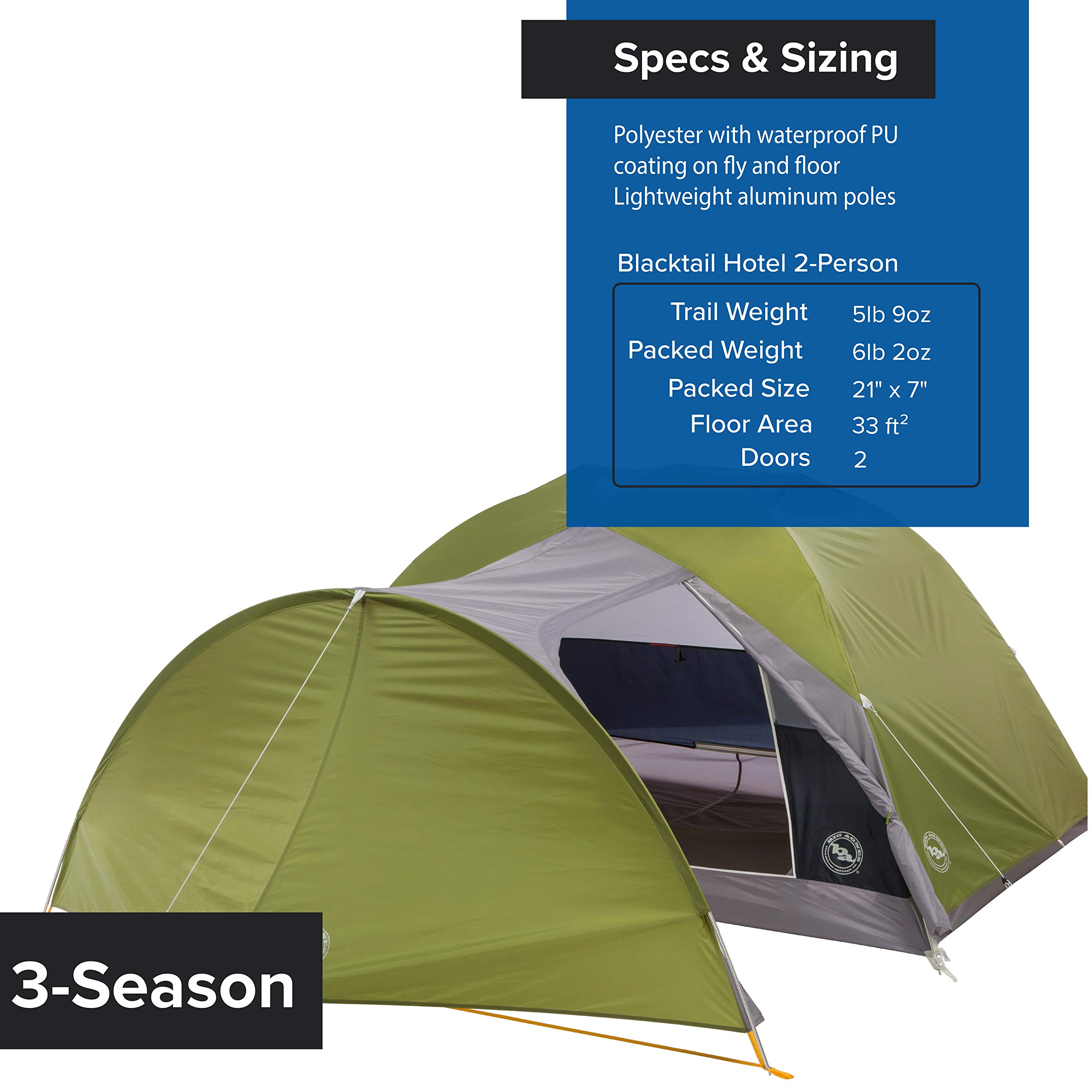 Big Agnes Blacktail & Blacktail Hotel Backpacking Tent - Lightweight 2/3/4 Person Camping Tent for Hiking, Backpacking & Outdoor Adventures | Waterproof & Windproof Design