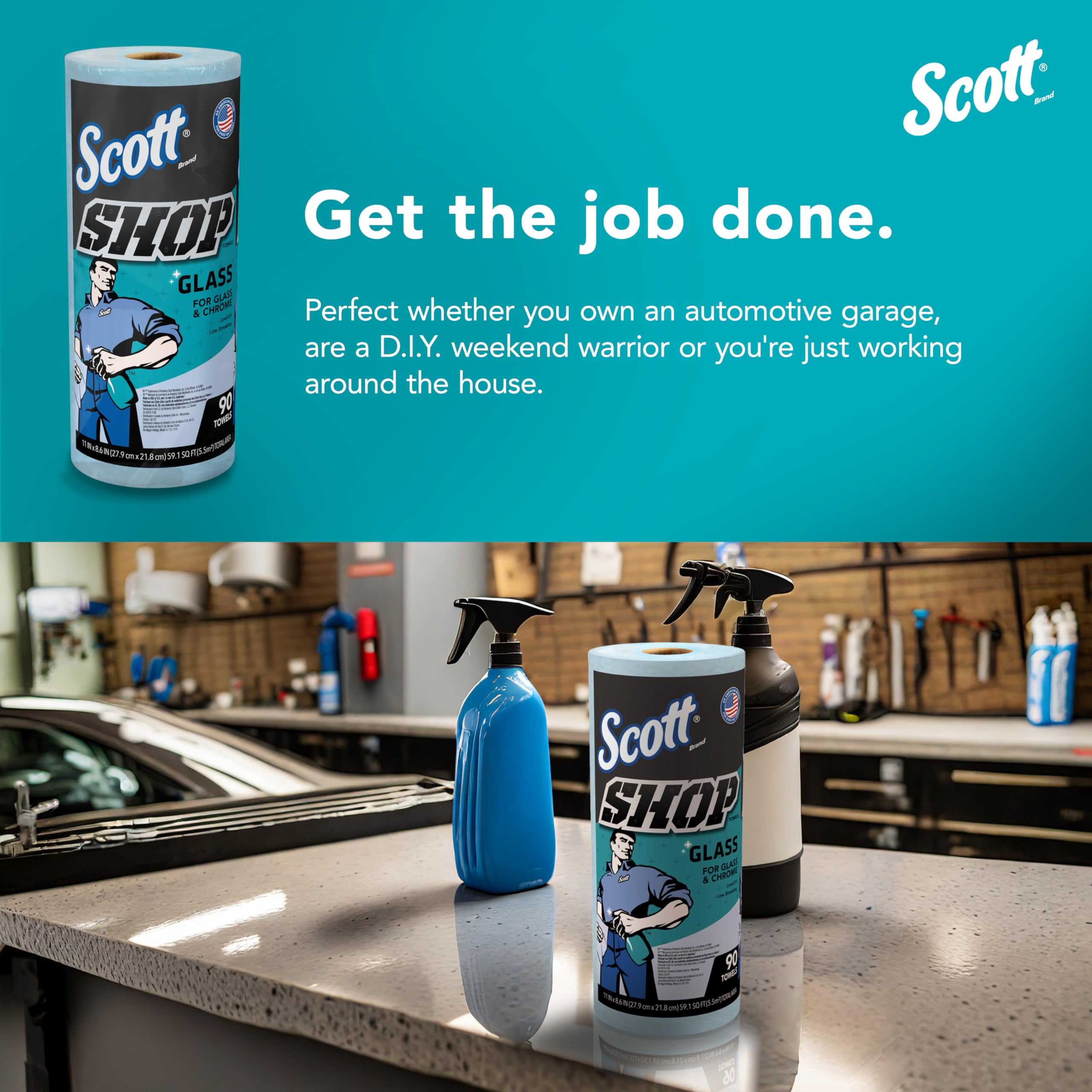 Scott® Premium Blue Shop Towels for Glass, Mirrors & Chrome - 8.6