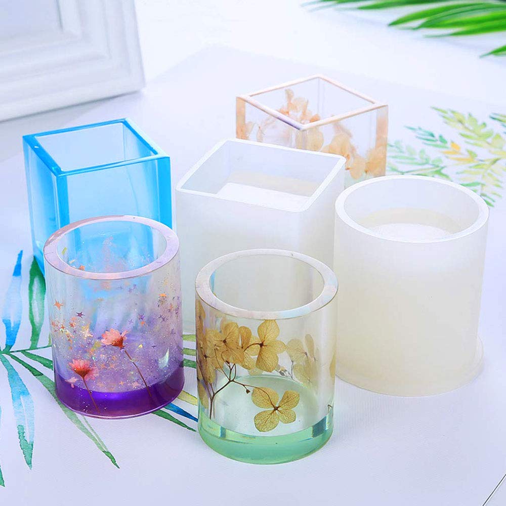 7 PCS Resin Molds for Concrete, Plaster & Clay - Beaker, Ashtray, Pen Holder Crafting Molds with Stir Bar - DIY Home Decor & Gift Making Supplies