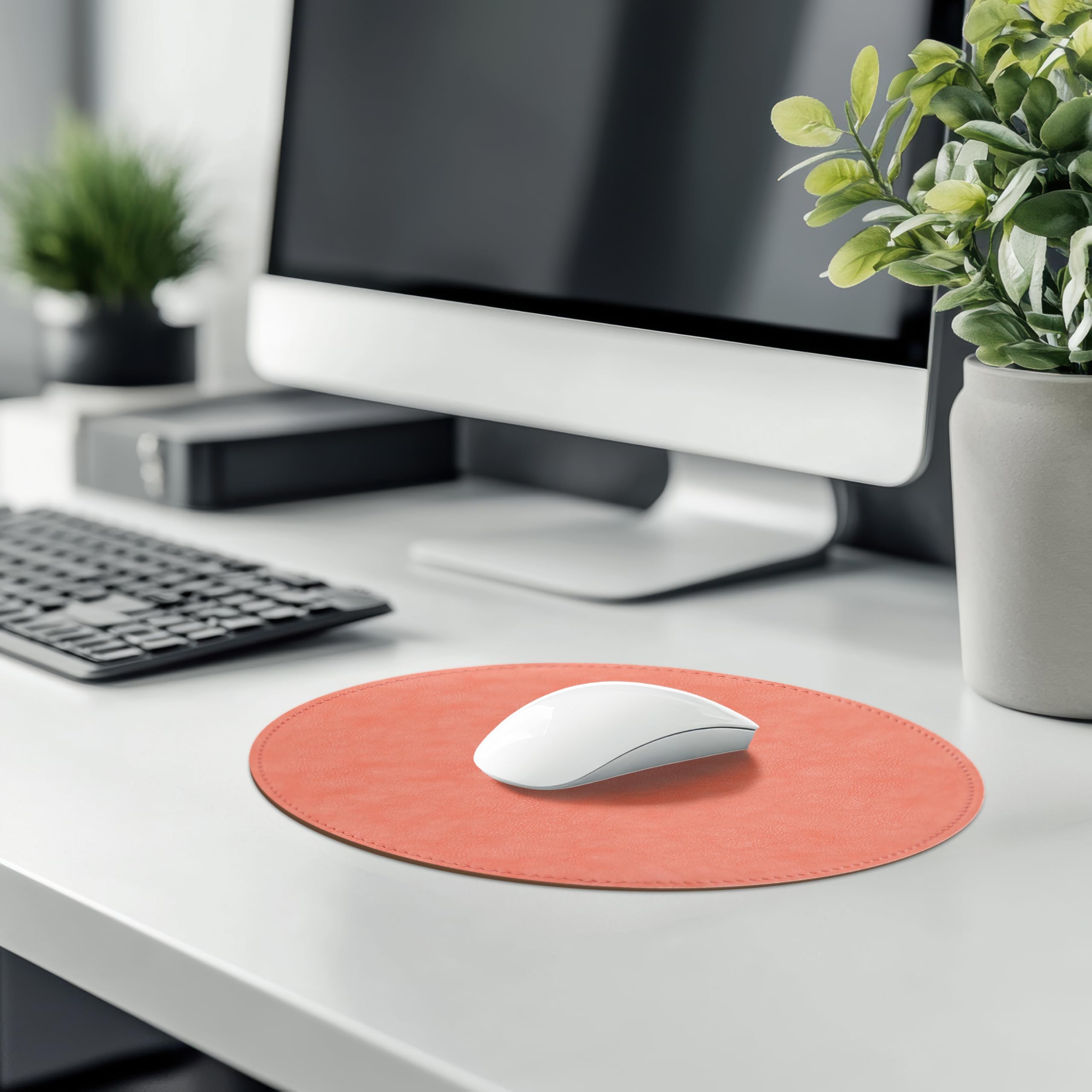 Premium Round PU Leather Mouse Pad with Stitched Edge - Non-Slip Micro-Fiber Base, Waterproof Desk Mat for Computer & Laptop (9x9 Inch, Pink) - Ideal for Office, Gaming & Home Workspace Accessories