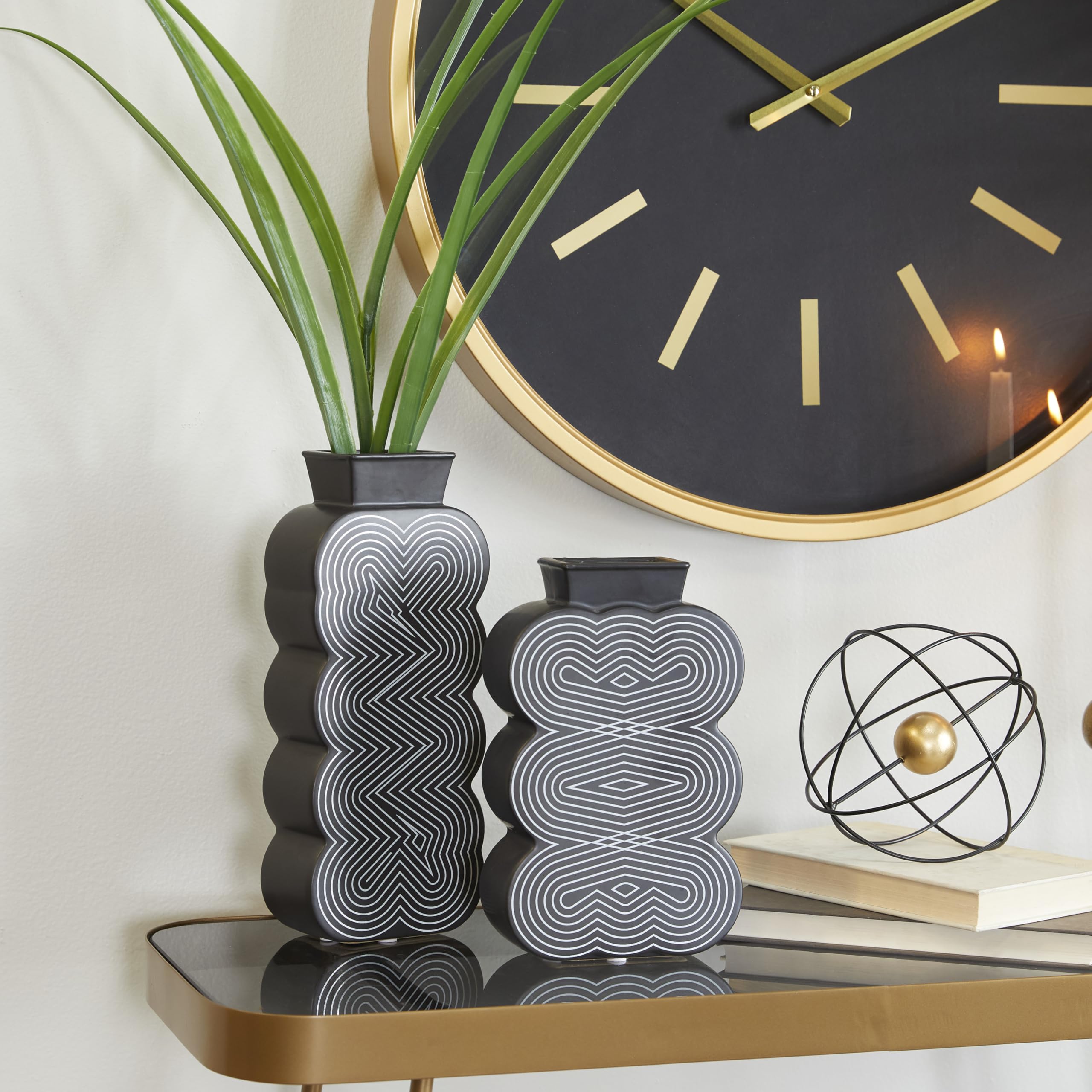 CosmoLiving by Cosmopolitan Ceramic Vase Set of 2 - Black Decorative Flower Vases 12