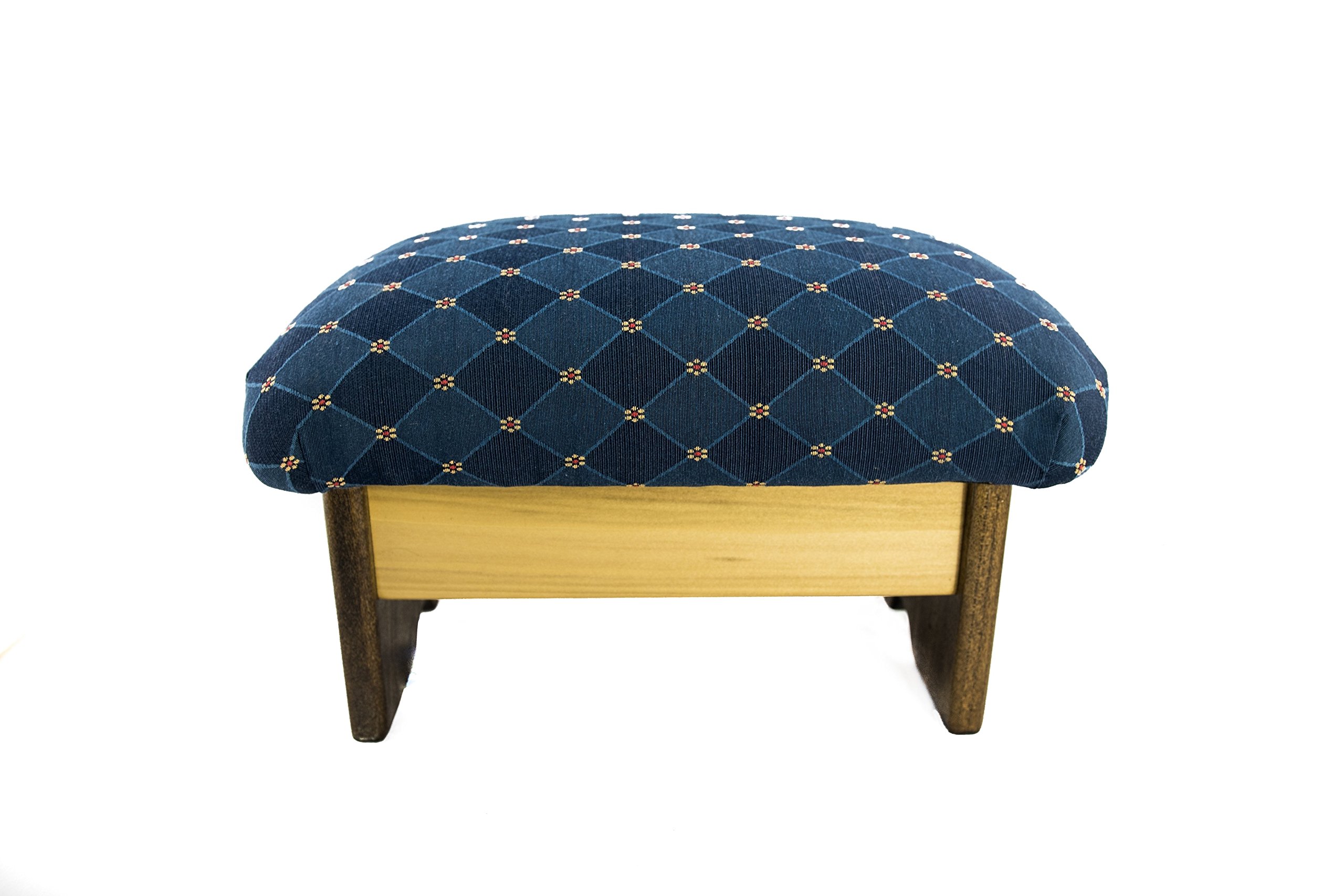 Luxury Padded Foot Stool 9 Inch - Premium Fabric, Made in USA - Rhapsody in Blue Chic Stain - Perfect for Living Room, Bedroom & Office Comfort