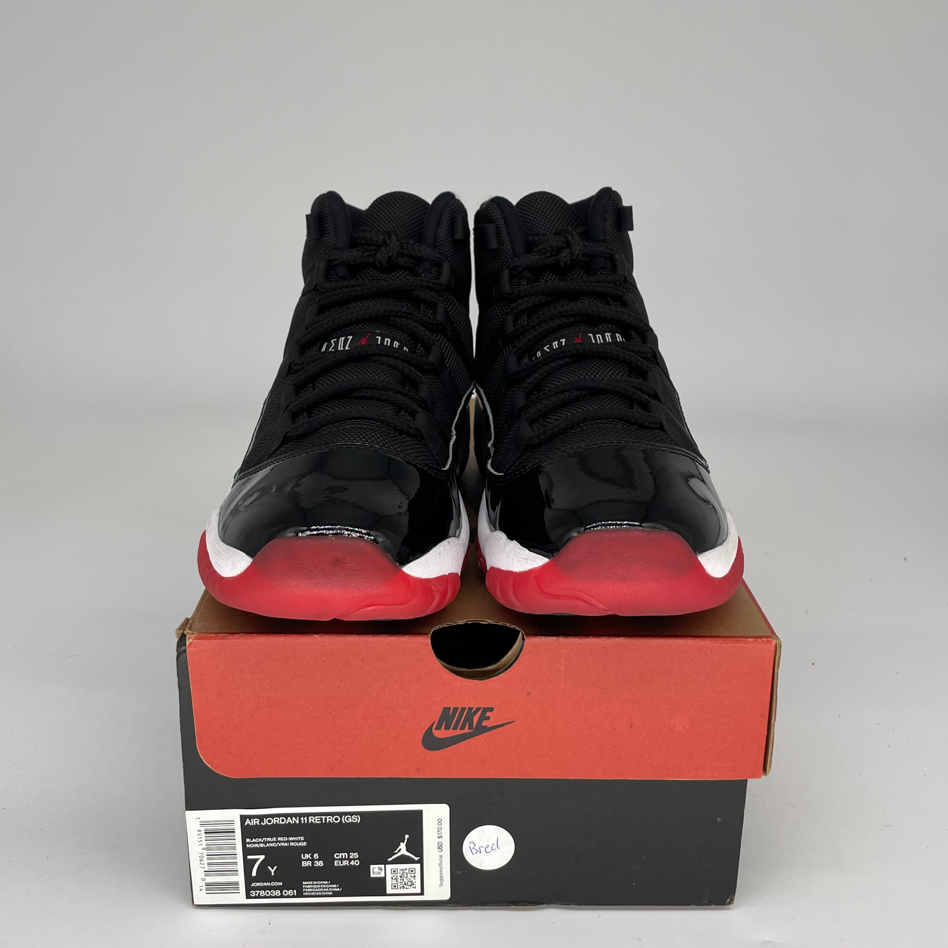 AIR JORDAN 11 Retro BRED Basketball Shoes Size 7Y (378038-061) - Men's & Kids' High-Top Sneakers for Court Performance and Street Style