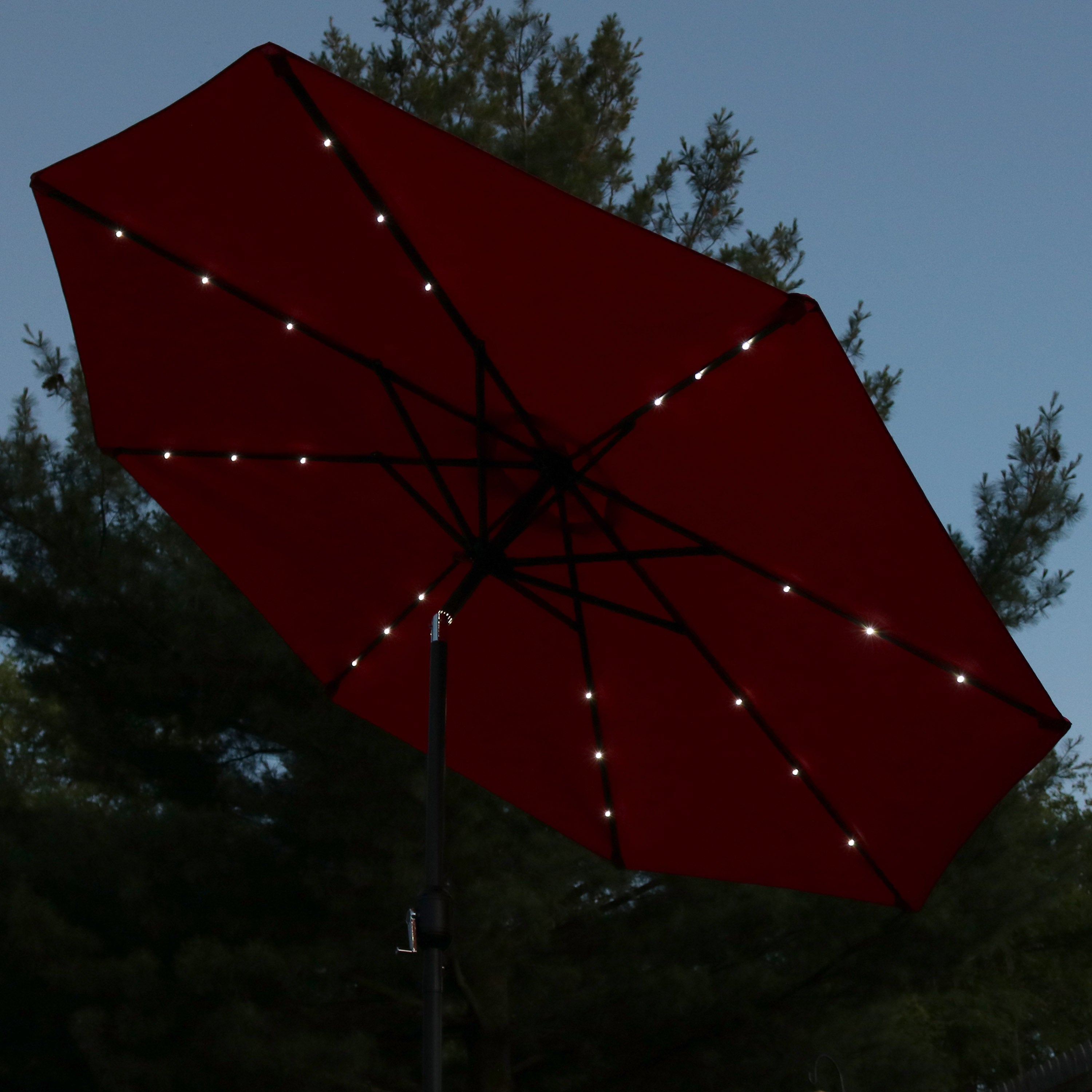 Sunnydaze 9-Foot Solar LED Outdoor Patio Umbrella with Tilt & Crank - Perfect for Poolside, Backyard, and Garden Relaxation
