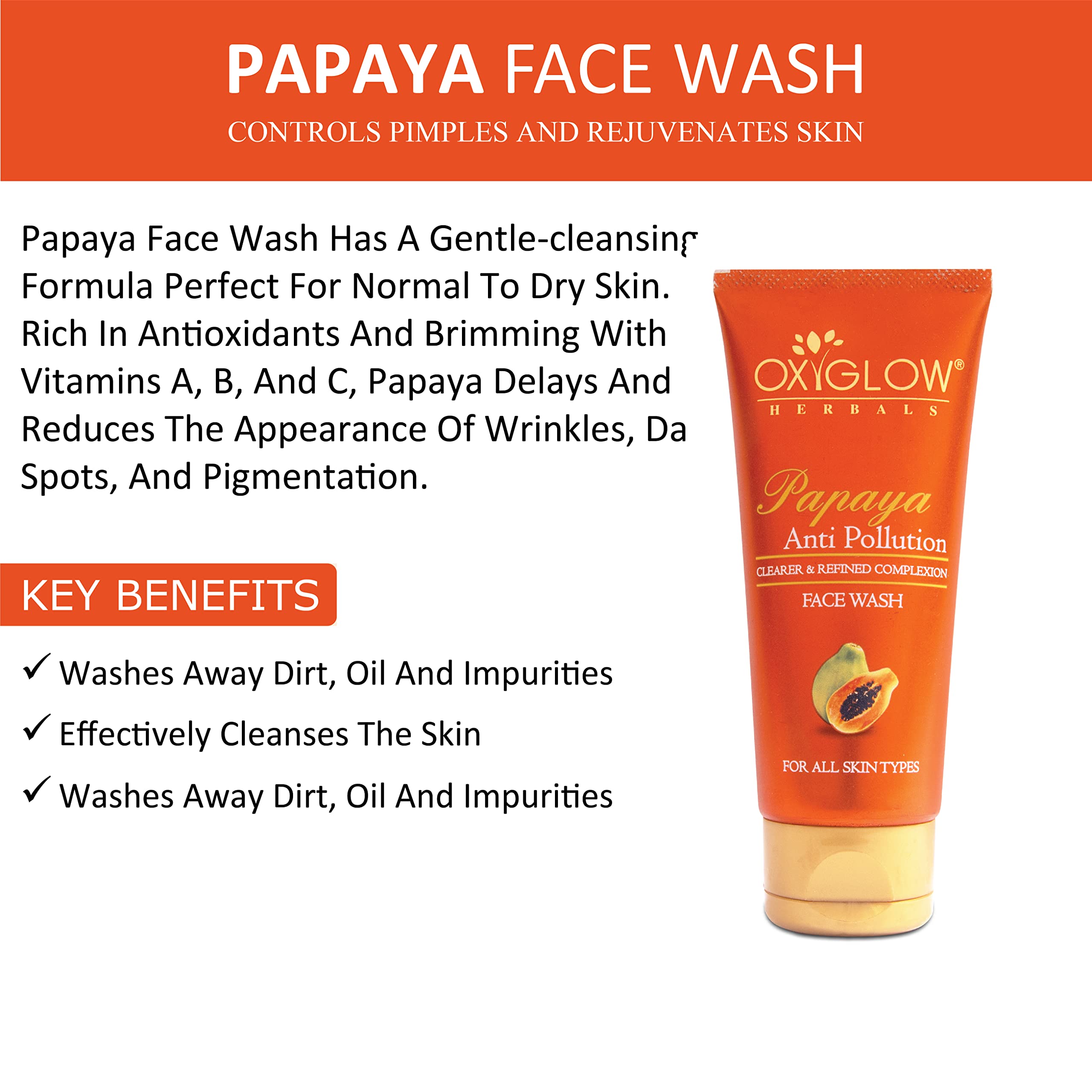 OxyGlow Herbals Papaya & Aloe Vera Face Wash Combo Pack (100ml Each) - Brightening, Oil Control & Skin Restoration for Glowing Skin - Perfect for Daily Cleansing & Acne-Prone Skin Care Routine