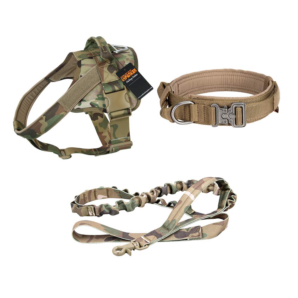 Medium Tactical Dog Collar - Adjustable Small Tactical Dog Harness with Bungee Leash & Handle for Outdoor Hiking, Training & Daily Walks